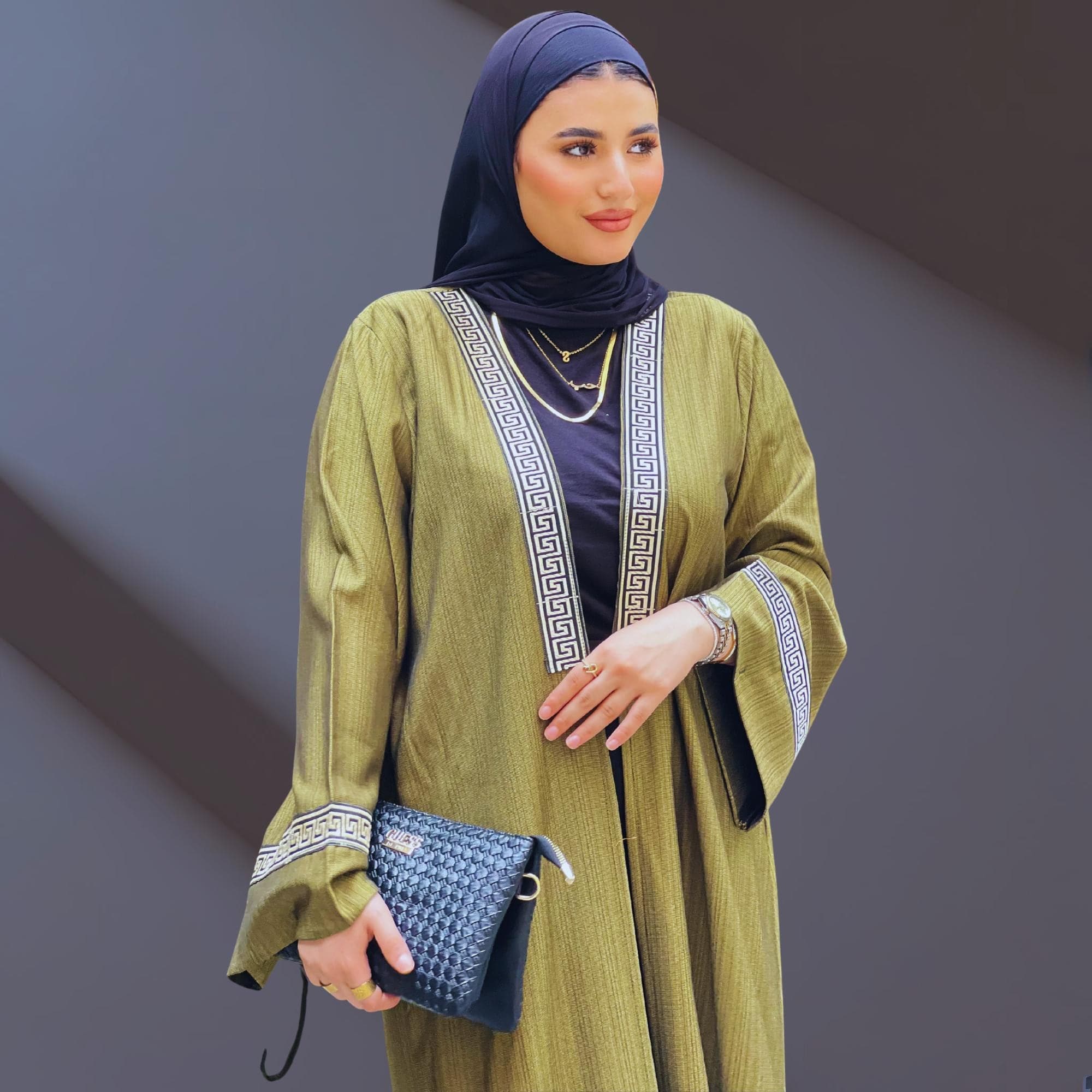 Elegant Abaya with Greek Trim – Modest Dubai Kimono - Luxury dubai abaya - Islamic Dress for Women | Kaftan for Eid, Ramadan & women thobe