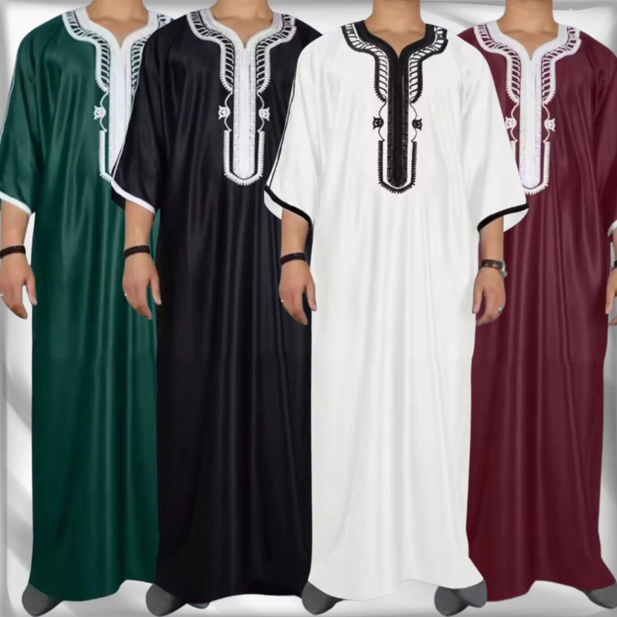 Moroccan Islamic Thobe for Men – Arabic Kaftan Jubbah – Traditional Islamic Dishdash – Abaya Galabiya for Ramadan & Eid Pray wear