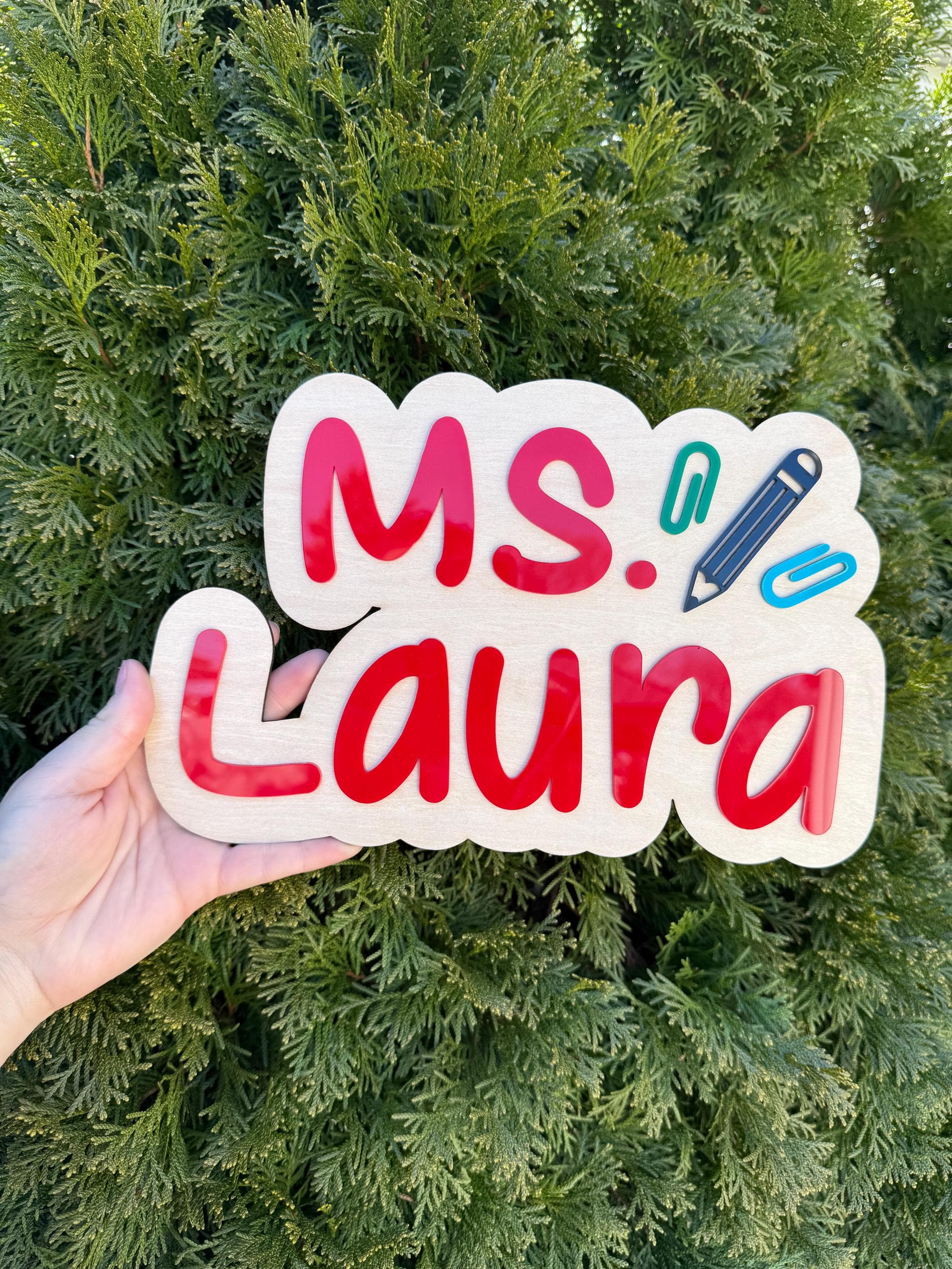 Gift for Teacher – Personalized Wood and Acrylic Teacher Name Sign – Custom Classroom Decor