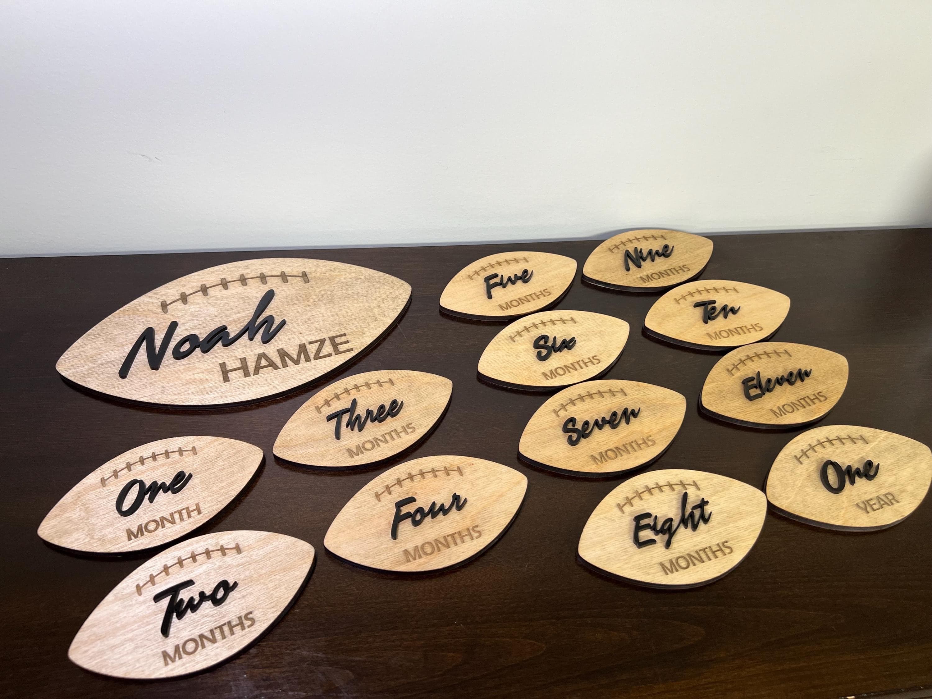 Baby Football Milestone Set | Personalized Sports-Themed Baby Photo Props | Wooden & Acrylic Monthly Markers | Unique Baby Keepsake - image 3