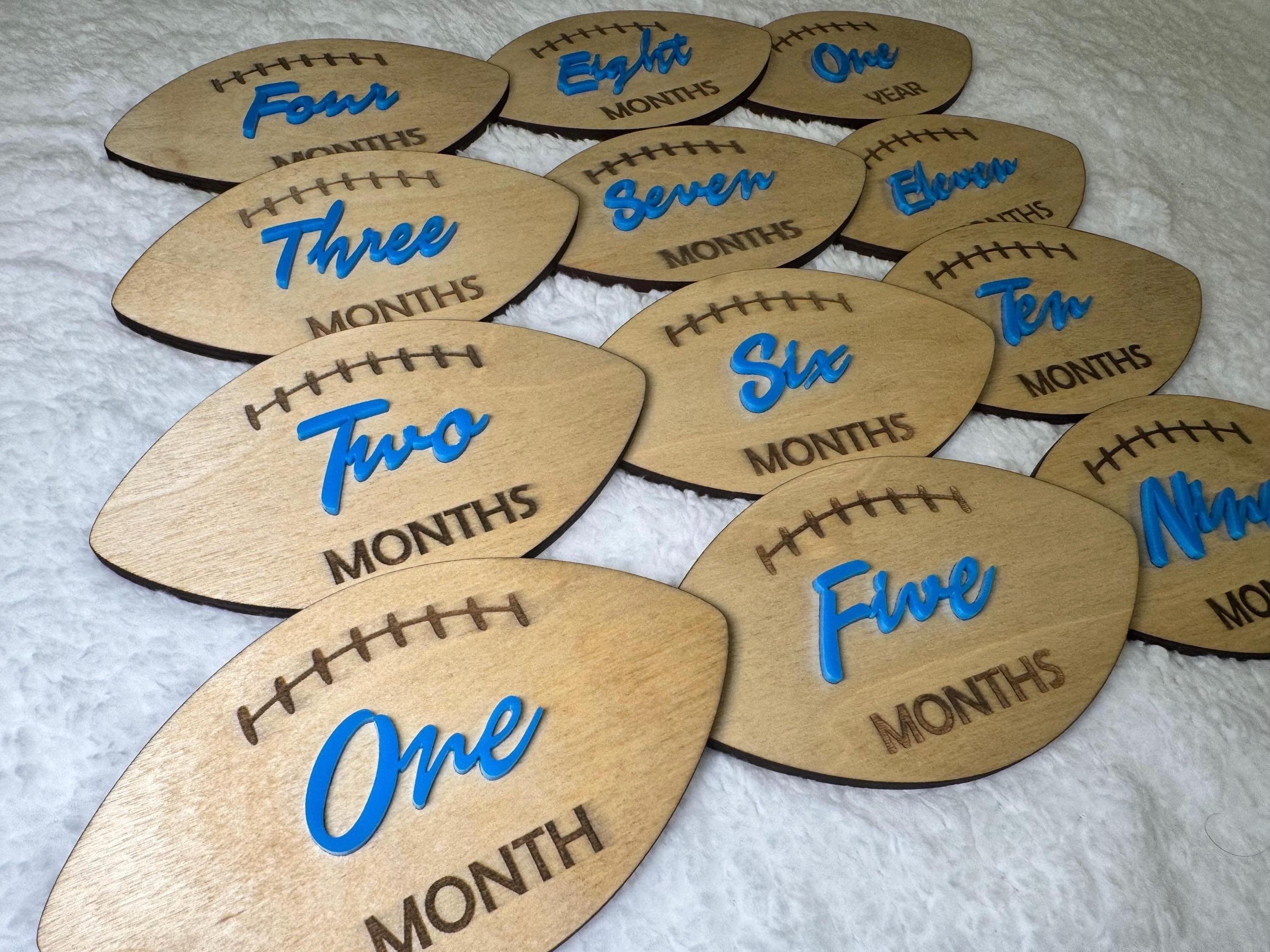 Baby Football Milestone Set | Personalized Sports-Themed Baby Photo Props | Wooden & Acrylic Monthly Markers | Unique Baby Keepsake
