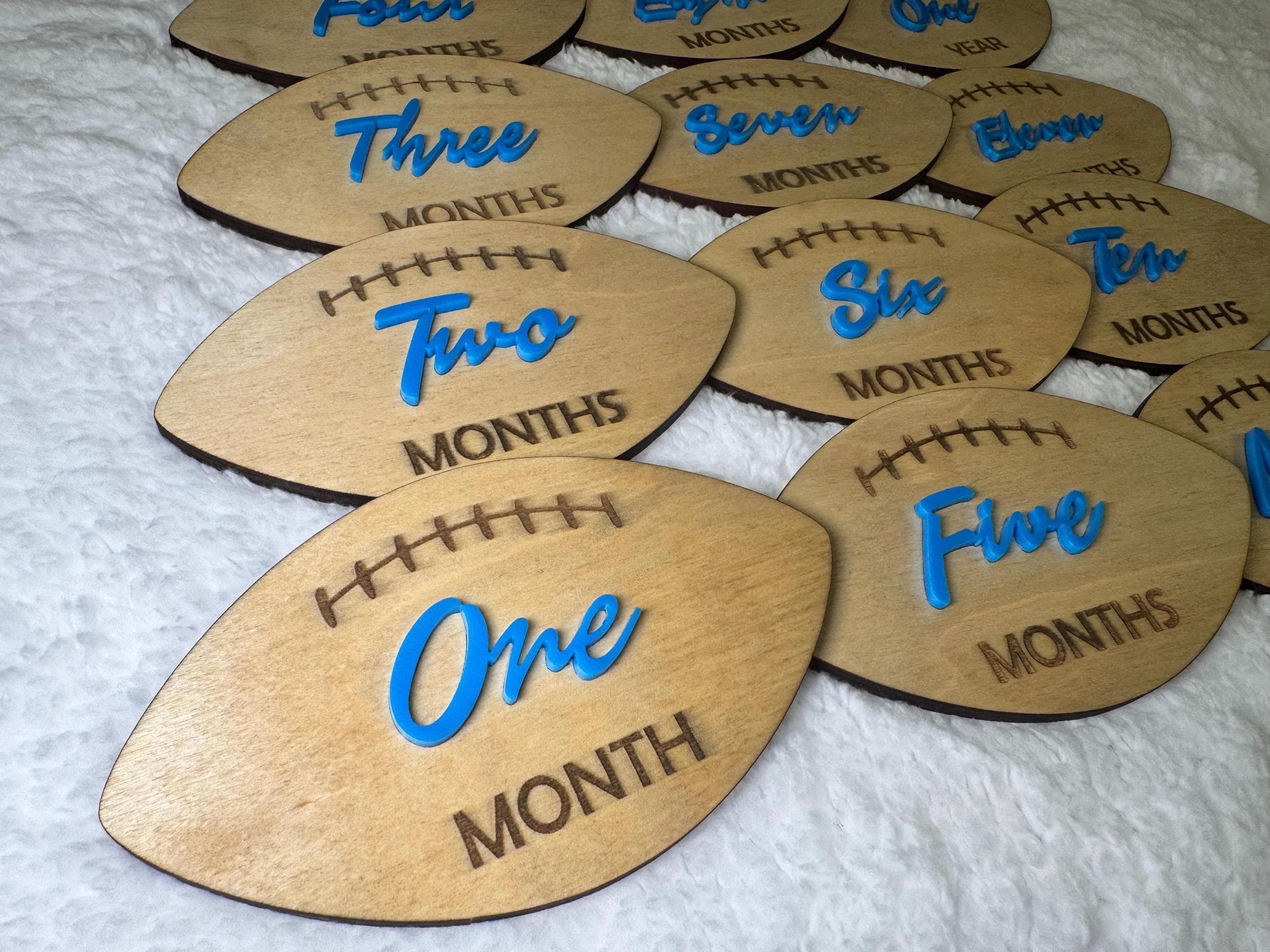Baby Football Milestone Set | Personalized Sports-Themed Baby Photo Props | Wooden & Acrylic Monthly Markers | Unique Baby Keepsake - image 5