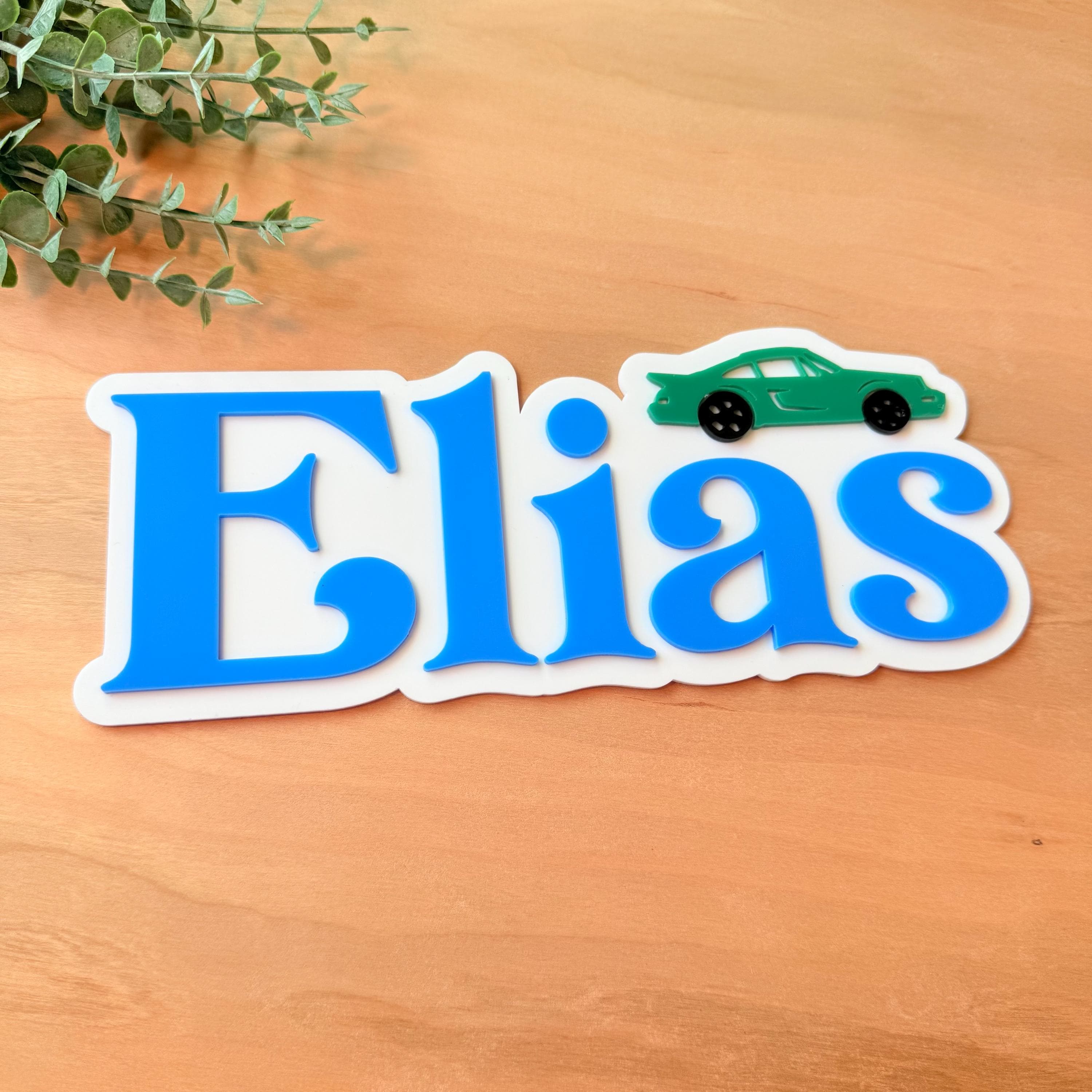 Personalized Car Name Sign – Custom Layered Acrylic Nursery Wall Decor – Baby Boy Room Name Plaque – Kids Room Sign – Car Themed Name Art