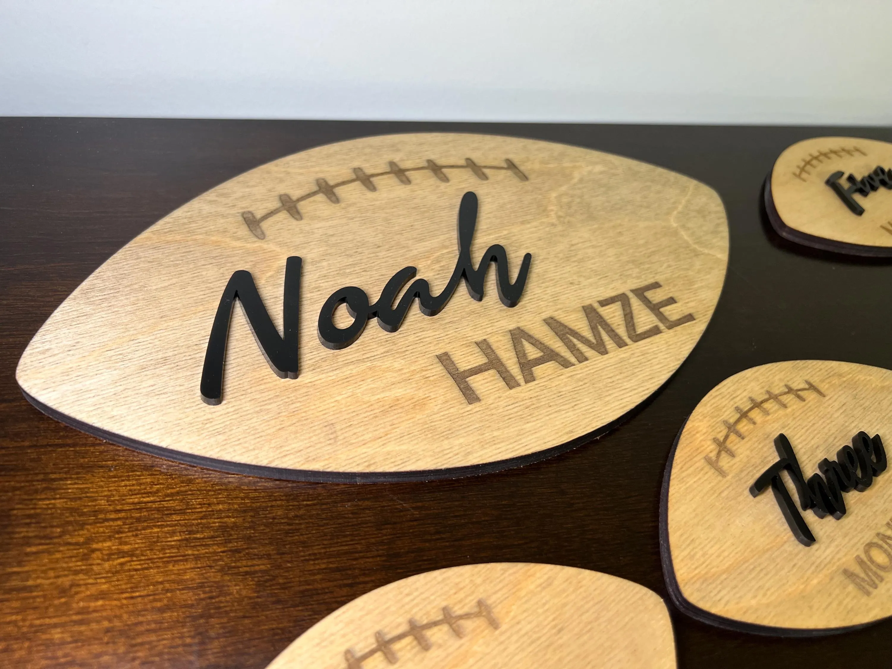 Baby Football Milestone Set | Personalized Sports-Themed Baby Photo Props | Wooden & Acrylic Monthly Markers | Unique Baby Keepsake - image 4