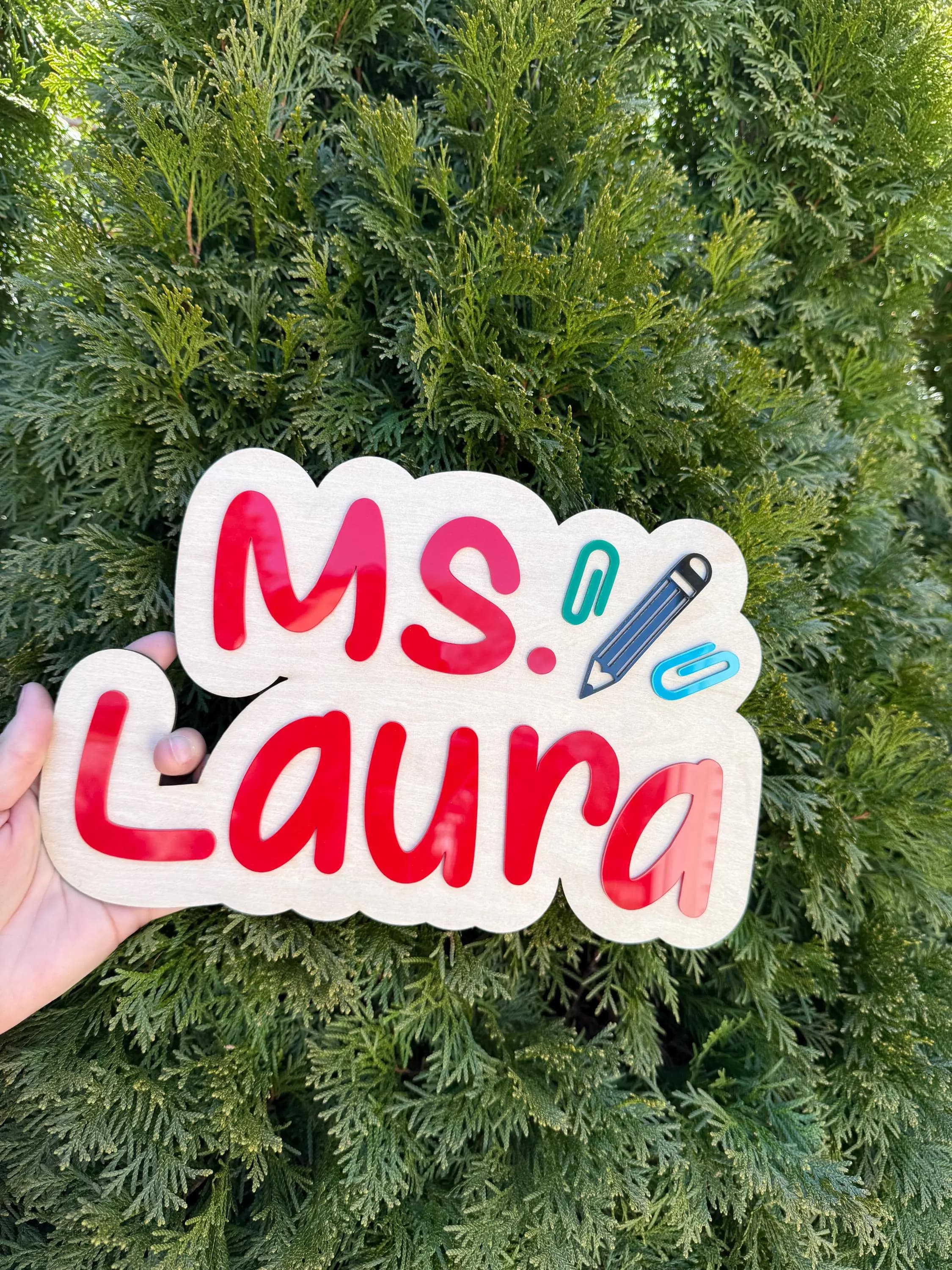 Gift for Teacher – Personalized Wood and Acrylic Teacher Name Sign – Custom Classroom Decor - image 2