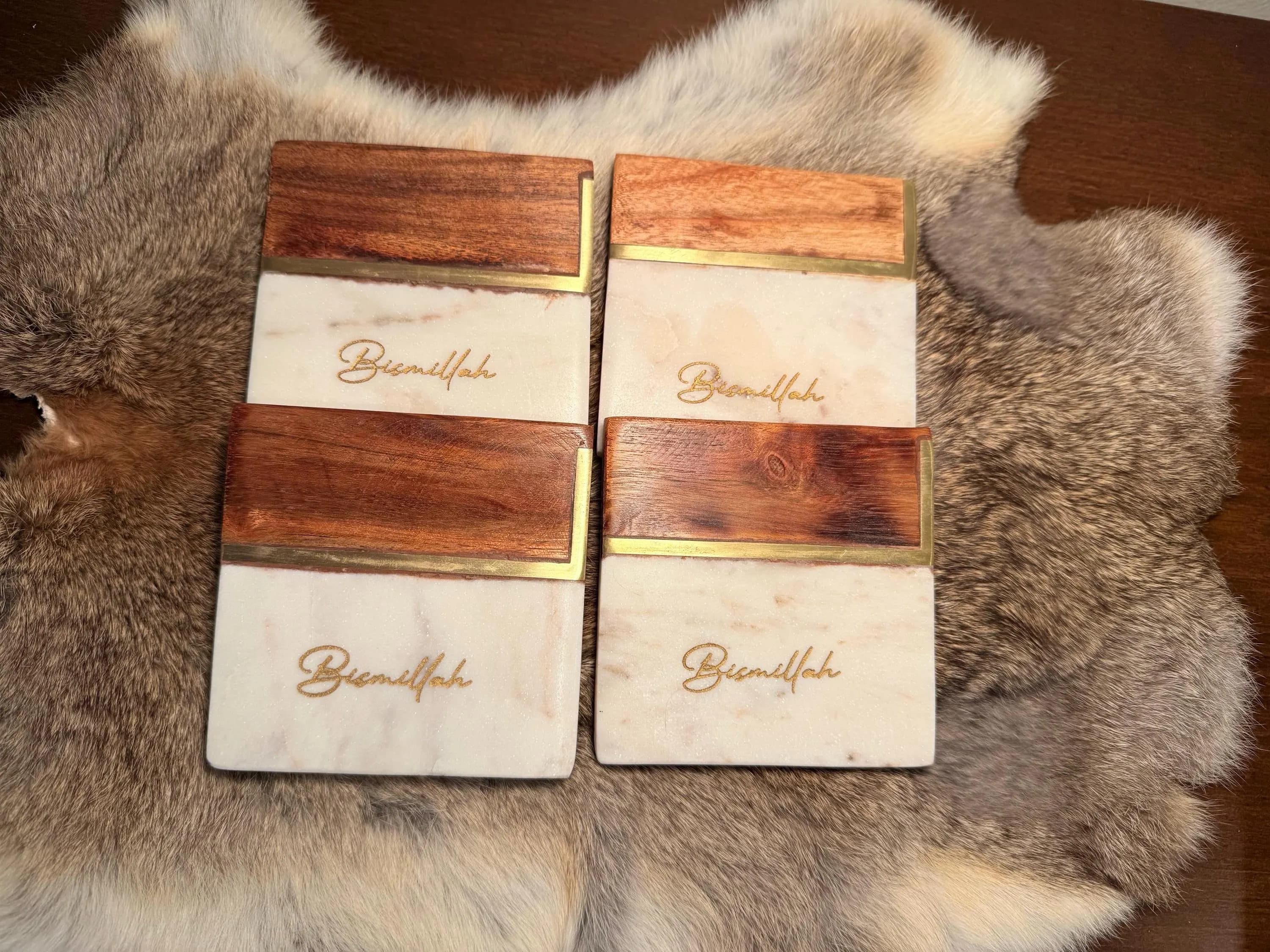 Engraved Bismillah Marble Coasters | Acacia Wood Islamic Decor - Wedding Gift - image 5