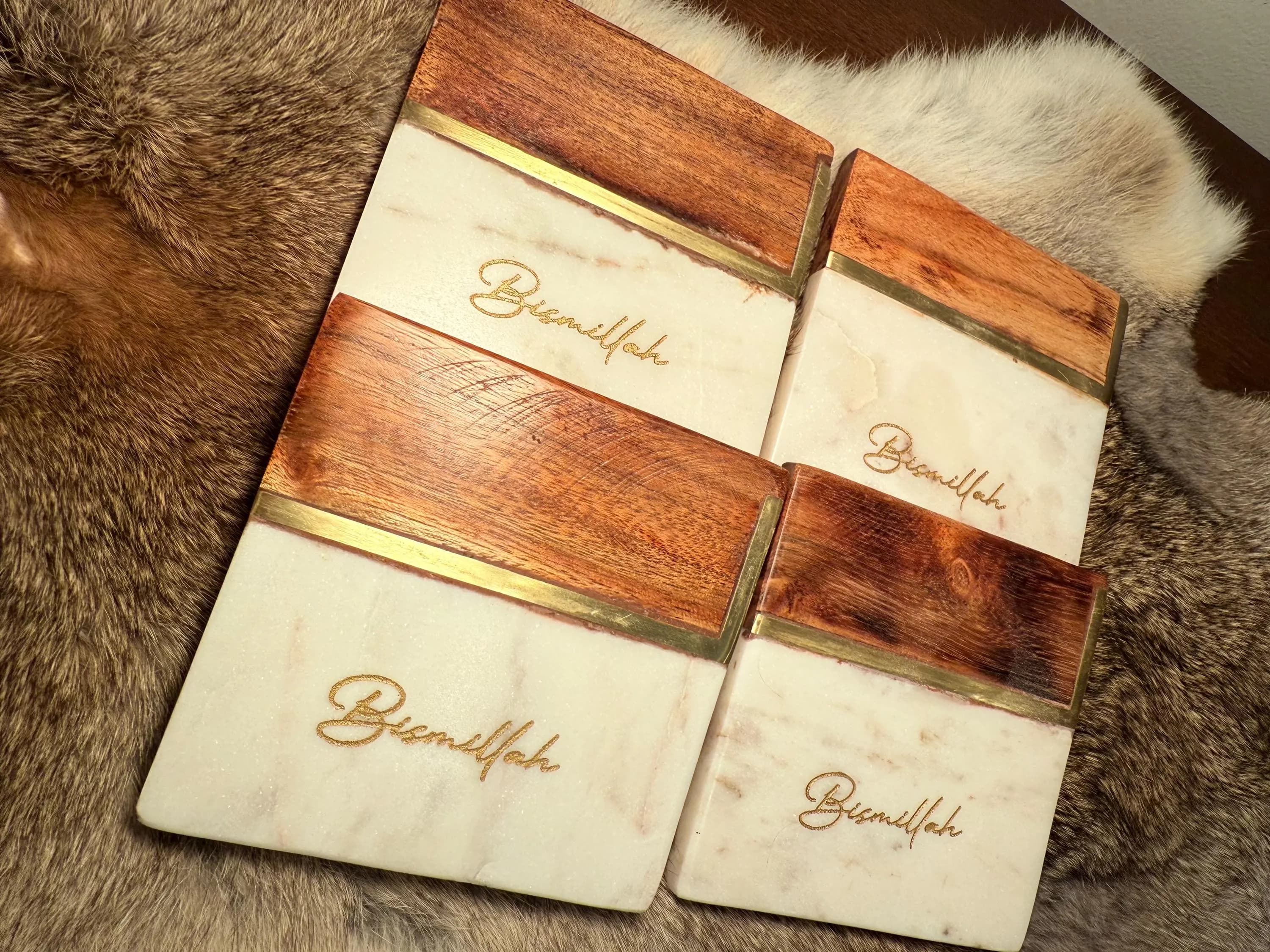 Engraved Bismillah Marble Coasters | Acacia Wood Islamic Decor - Wedding Gift - image 4