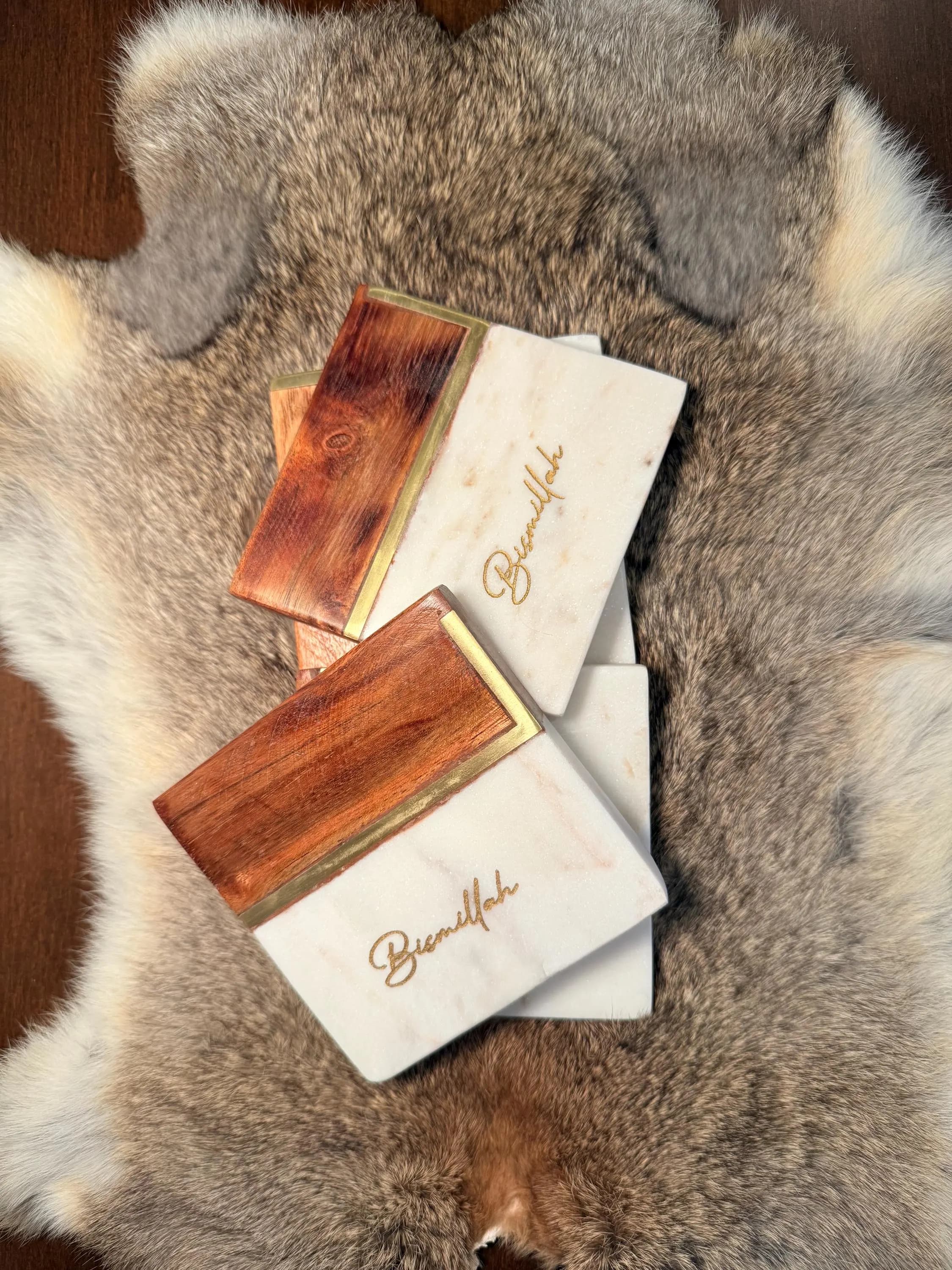 Engraved Bismillah Marble Coasters | Acacia Wood Islamic Decor - Wedding Gift - image 3