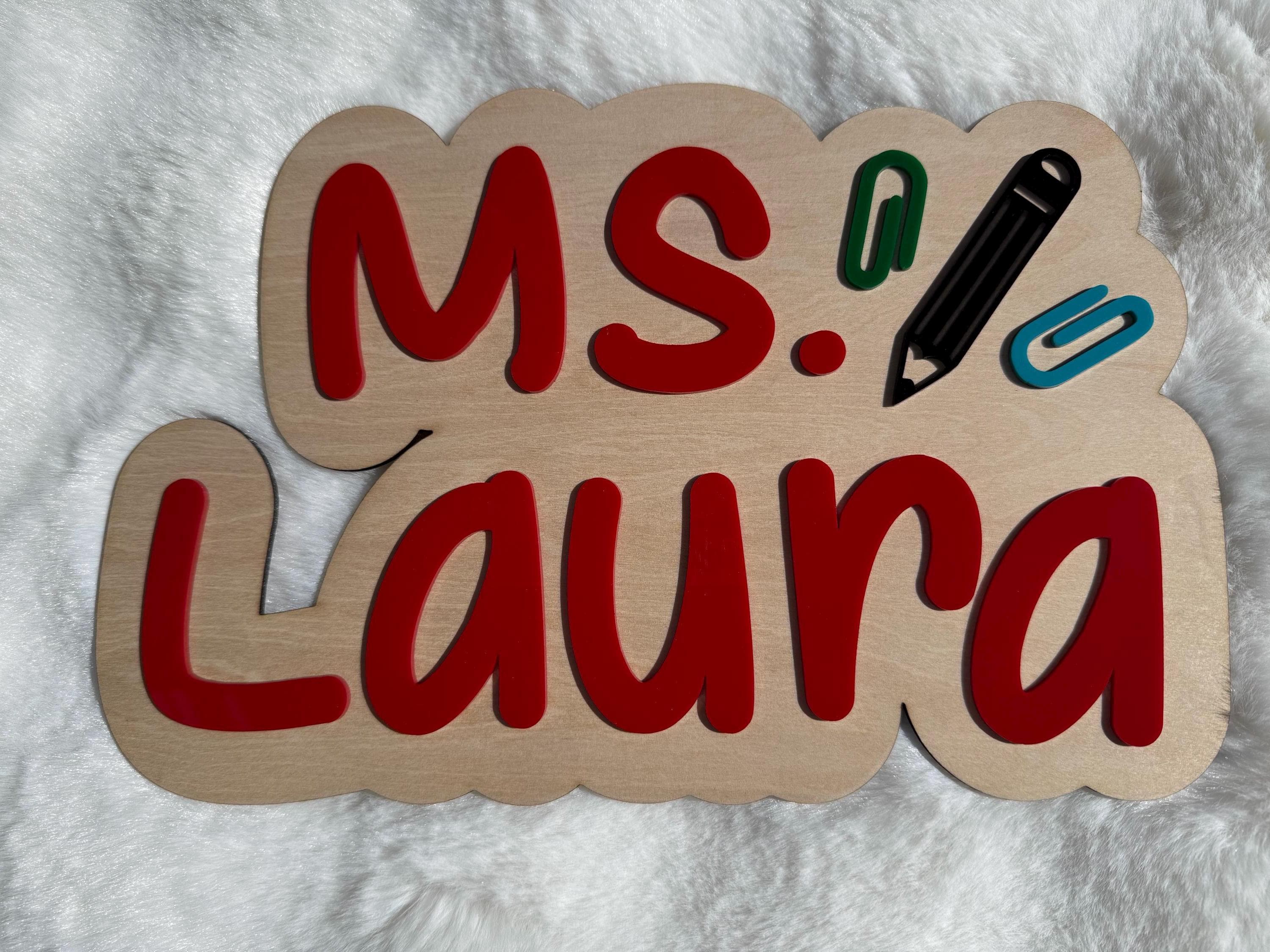 Gift for Teacher – Personalized Wood and Acrylic Teacher Name Sign – Custom Classroom Decor - image 4