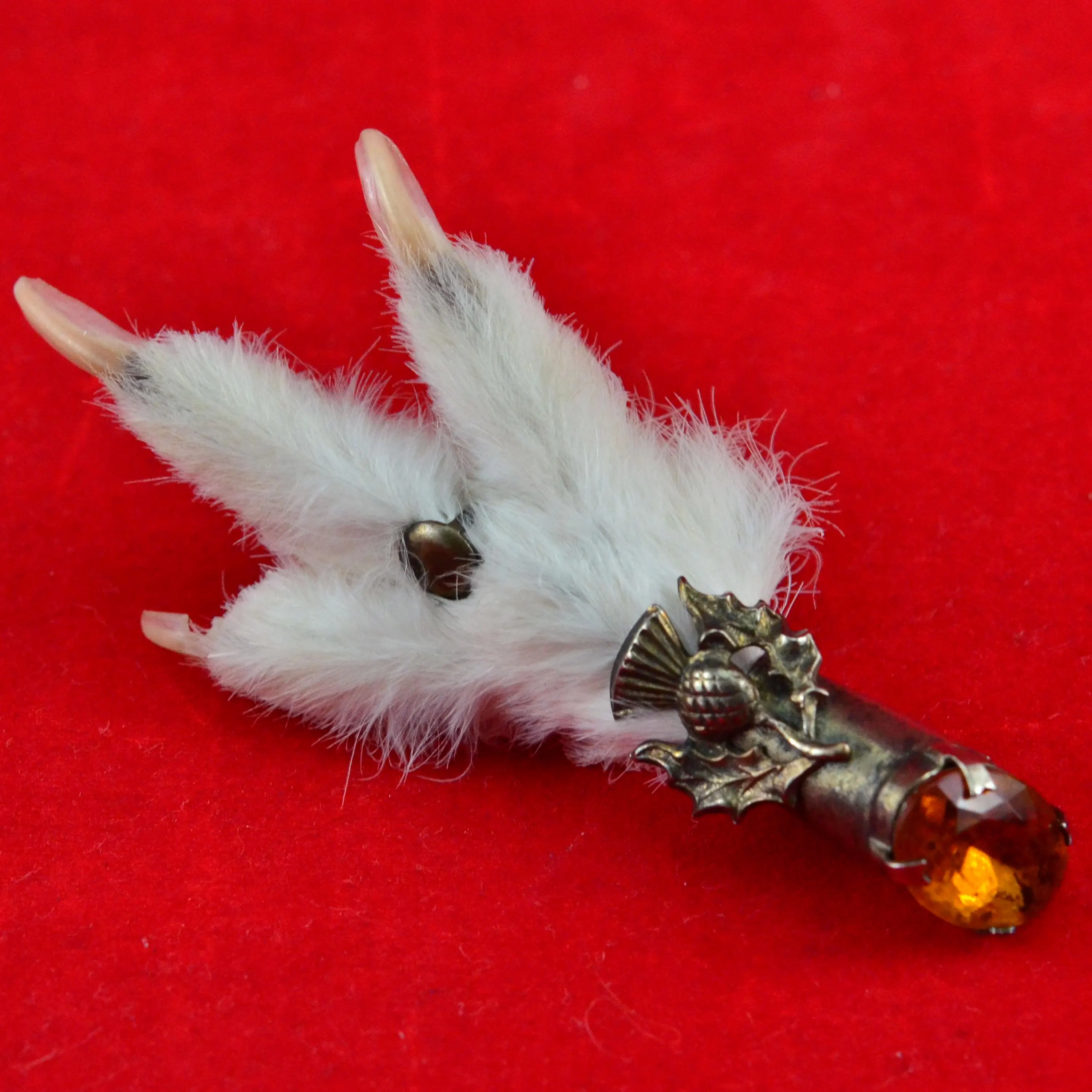 Antique Lucky Scottish Thistle Coat of Arms Brooch Grouse Claw with Citrine Glass Stone - Robert Burns Day - Kilt Pin - image 4