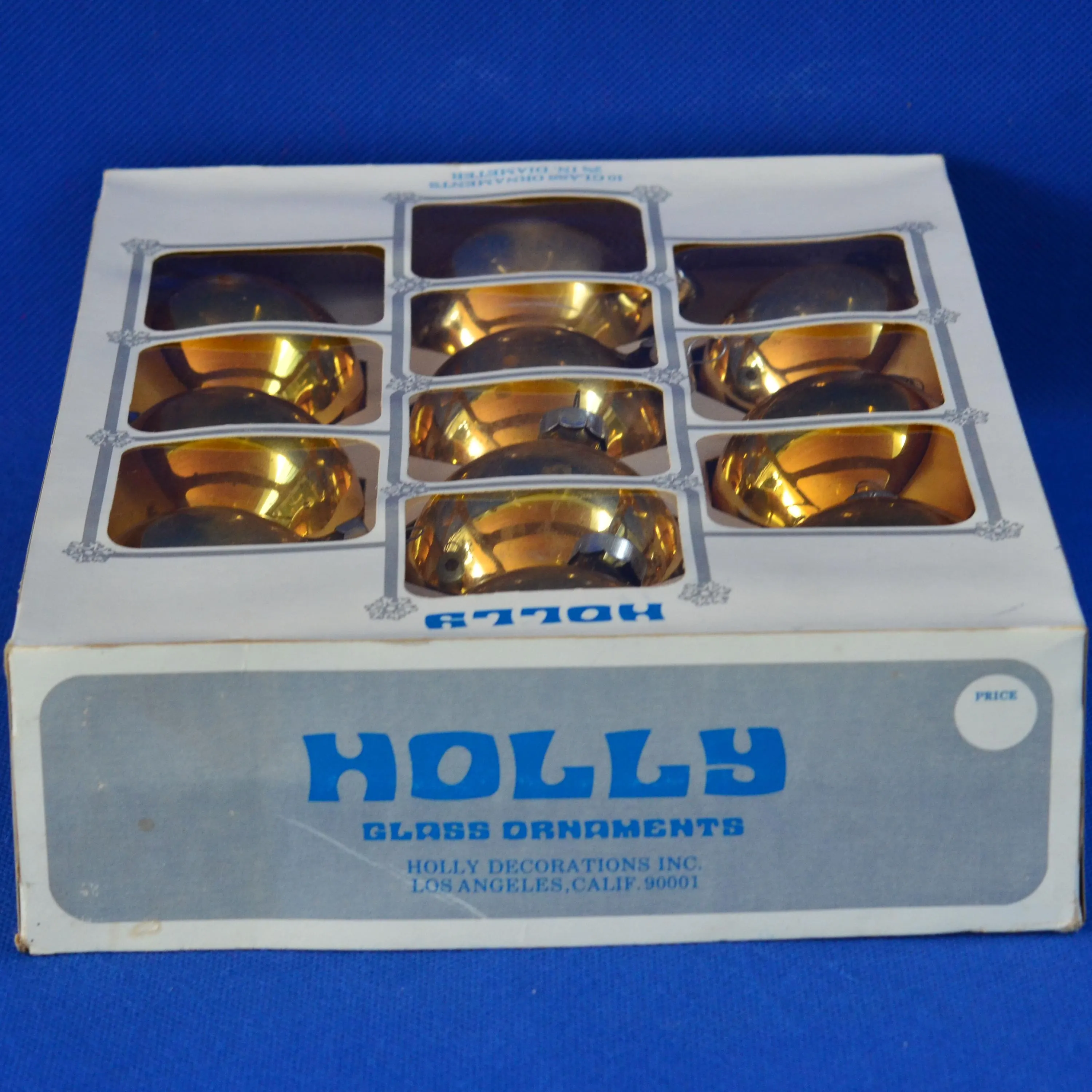 Holly Gold Mercury Glass Christmas 2 5/8 Inch Ornaments - Set of 10 Globe or Ball Ornaments in Original Box - American Made Holiday Decor - image 5