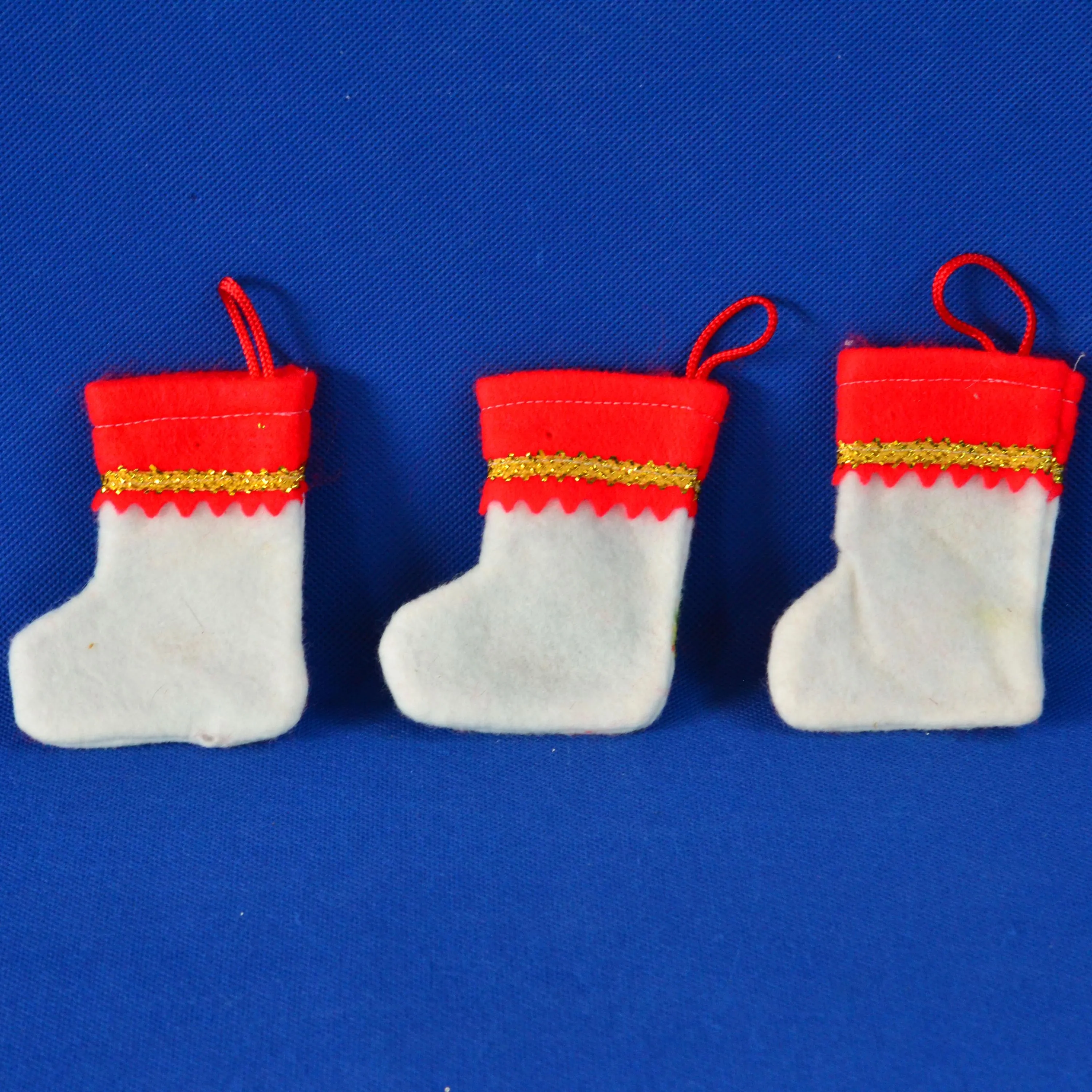 CHOICE of Miniature Felt Christmas White Stocking with Red Cuff & Braided Metallic Gold Trim - Santa, Clown, Angel - Holiday Christmas Decor - image 3