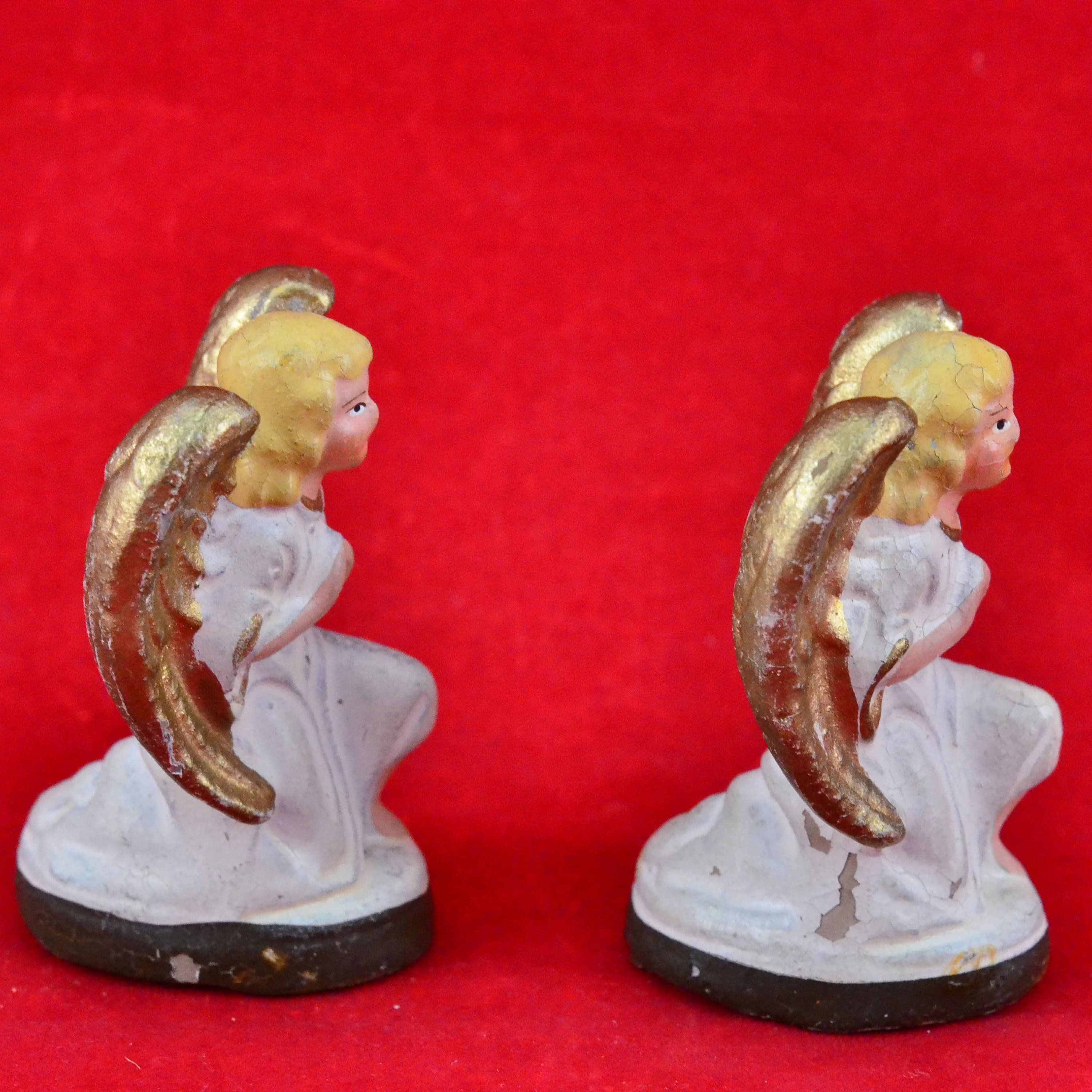 Set of 2 Vintage Christmas Nativity Angels - Germany - Composite Papier Mache - Nativity Crèche Figurine 2" Scale - Christmas Décor - image 3