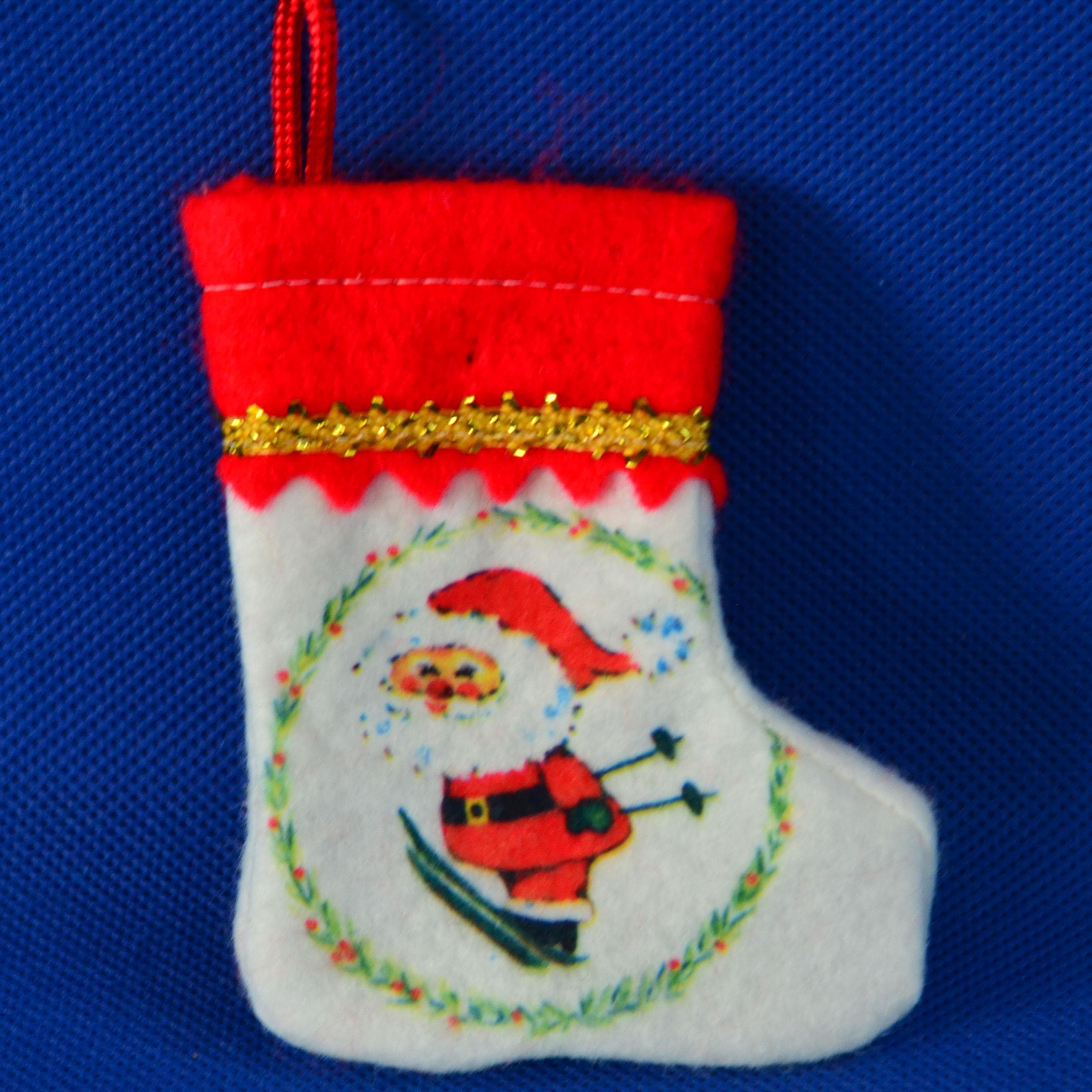 CHOICE of Miniature Felt Christmas White Stocking with Red Cuff & Braided Metallic Gold Trim - Santa, Clown, Angel - Holiday Christmas Decor - image 4