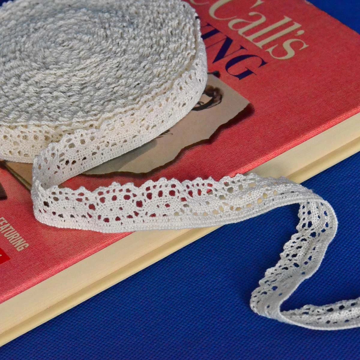 8 Yards of Cream Cotton Cluny Lace Trim/Edging 1 Inch Wide Scalloped Bottom Edge - image 5