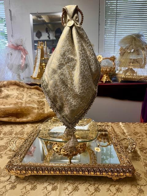 Elegant Afghan Wedding & Engagement Centerpiece | Muslim Wedding Table Display | Luxury Gold Embroidered Cover
