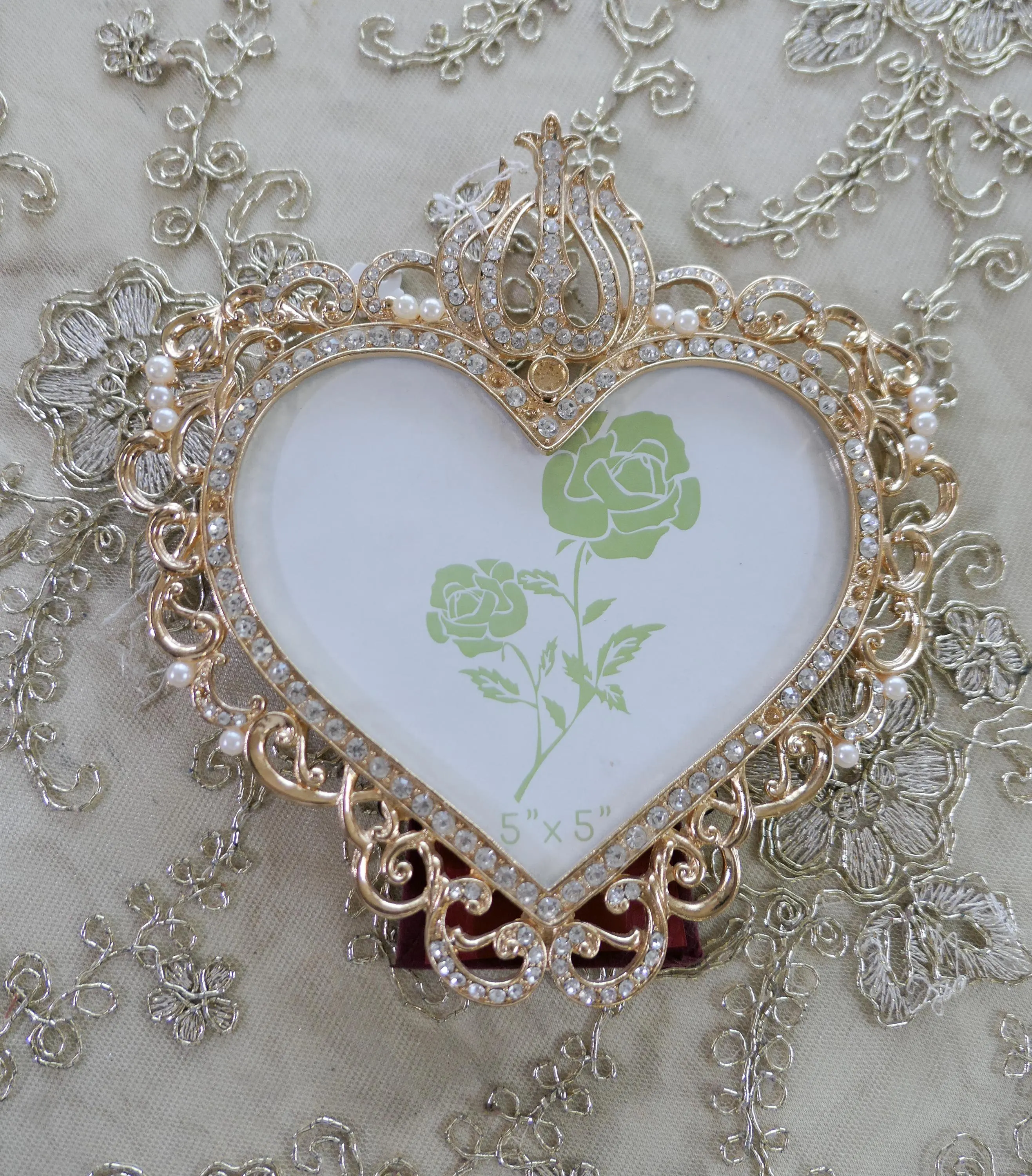 Silver Elegant Heart-Shaped Islamic Picture Frame – Silver & Rhinestone Embellished with Allah Calligraphy