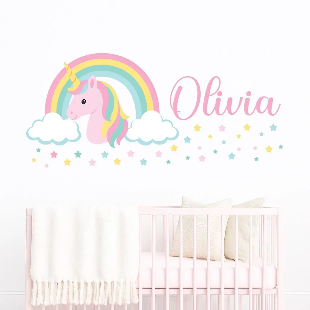 Personalized Unicorn Wall Decal: Rainbow Nursery Decor