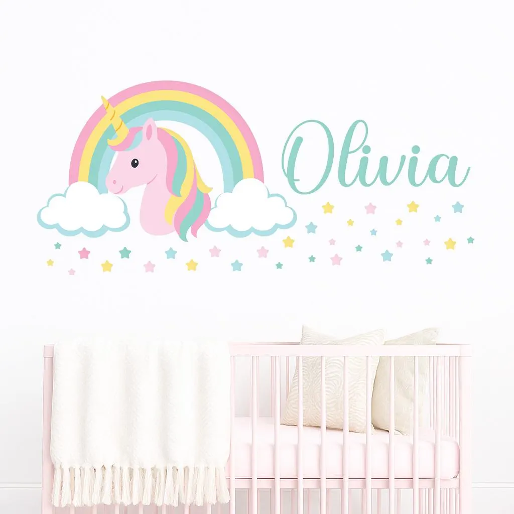 Personalized Unicorn Wall Decal: Rainbow Nursery Decor - image 3