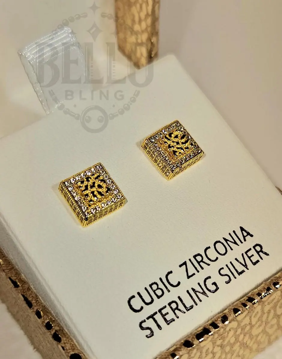 925 Sterling Silver Round Stud Earrings - Sparkling CZ Mens Earring, Studs Screwback Earrings, Men's Iced Jewelry, Nugget Earrings