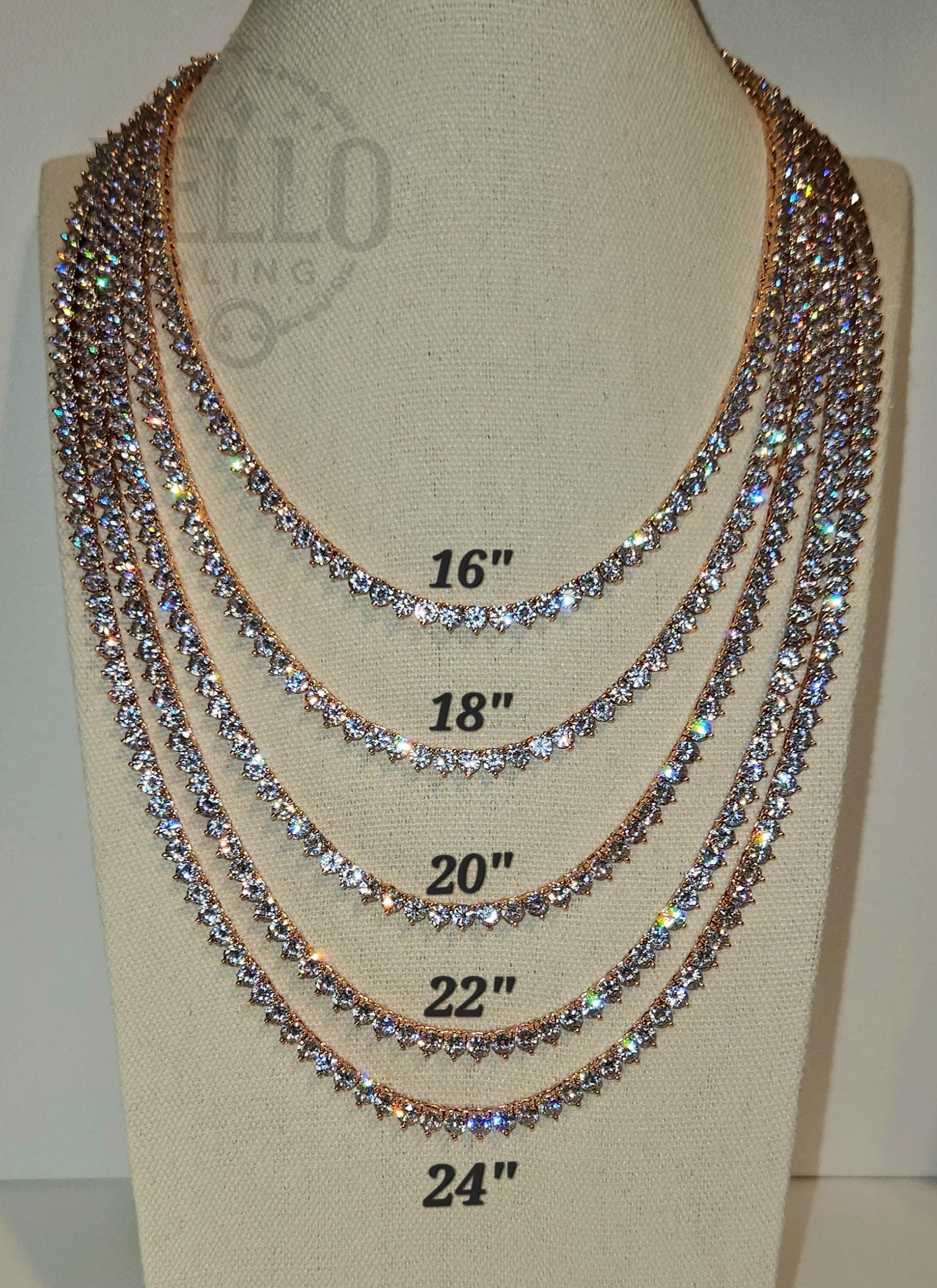 Tennis Chain Necklace, Iced Prong Handset 4mm Cz Diamond Choker Chain, Dainty Tennis Necklace Rose Gold, Mens Women Classic Tennis Jewelry