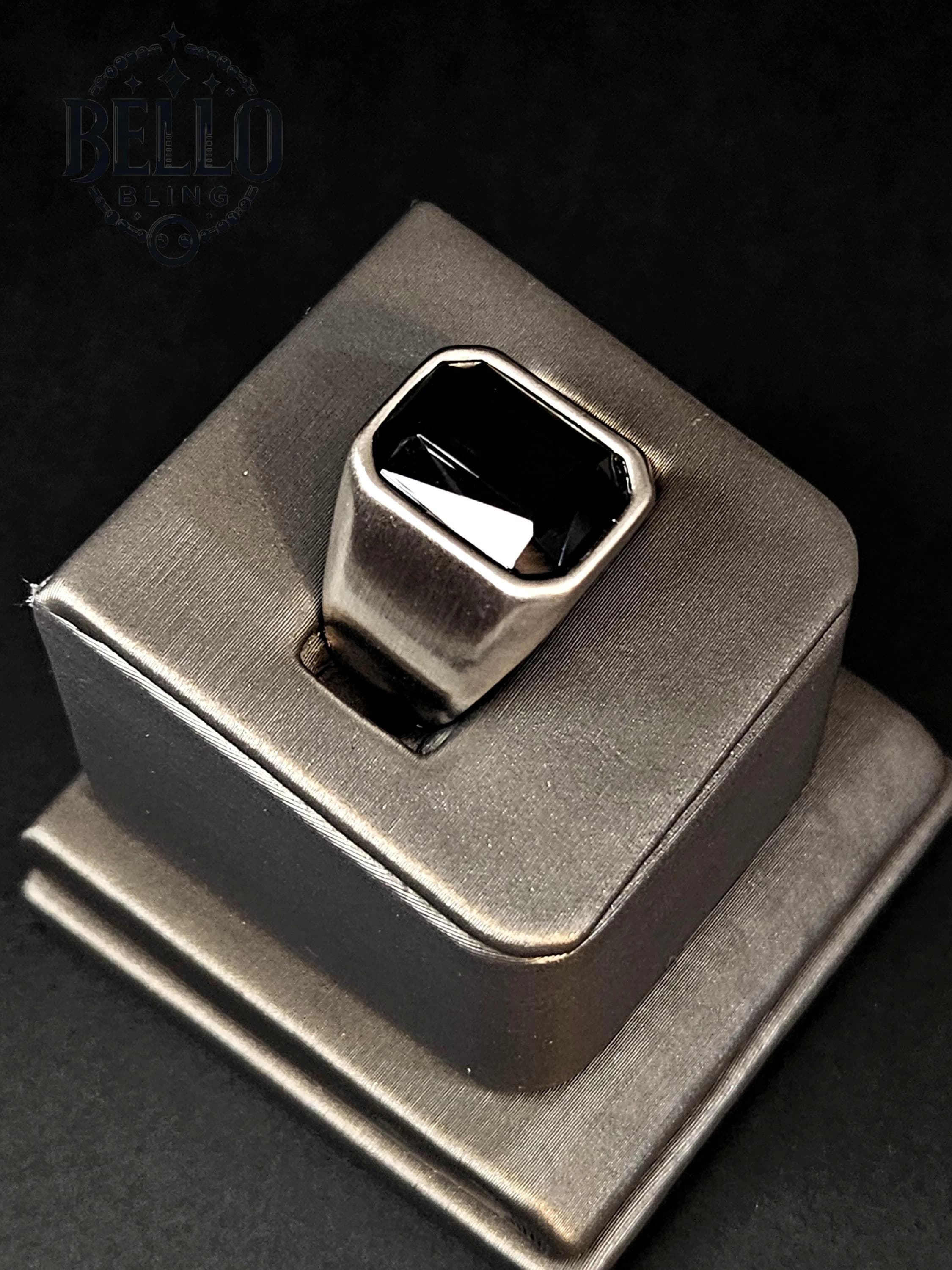 Stainless Steel Ring, Men's Signet Ring, Black CZ Stone, Bold Statement Ring, Gift for Him, Fashion Ring, Statement Jewelry, Hypoallergenic Ring, Men's Fashion, Birthday Gift, Bold Signet Ring, Stainless Steel Men's Signet Ring,Bold Signet Ring