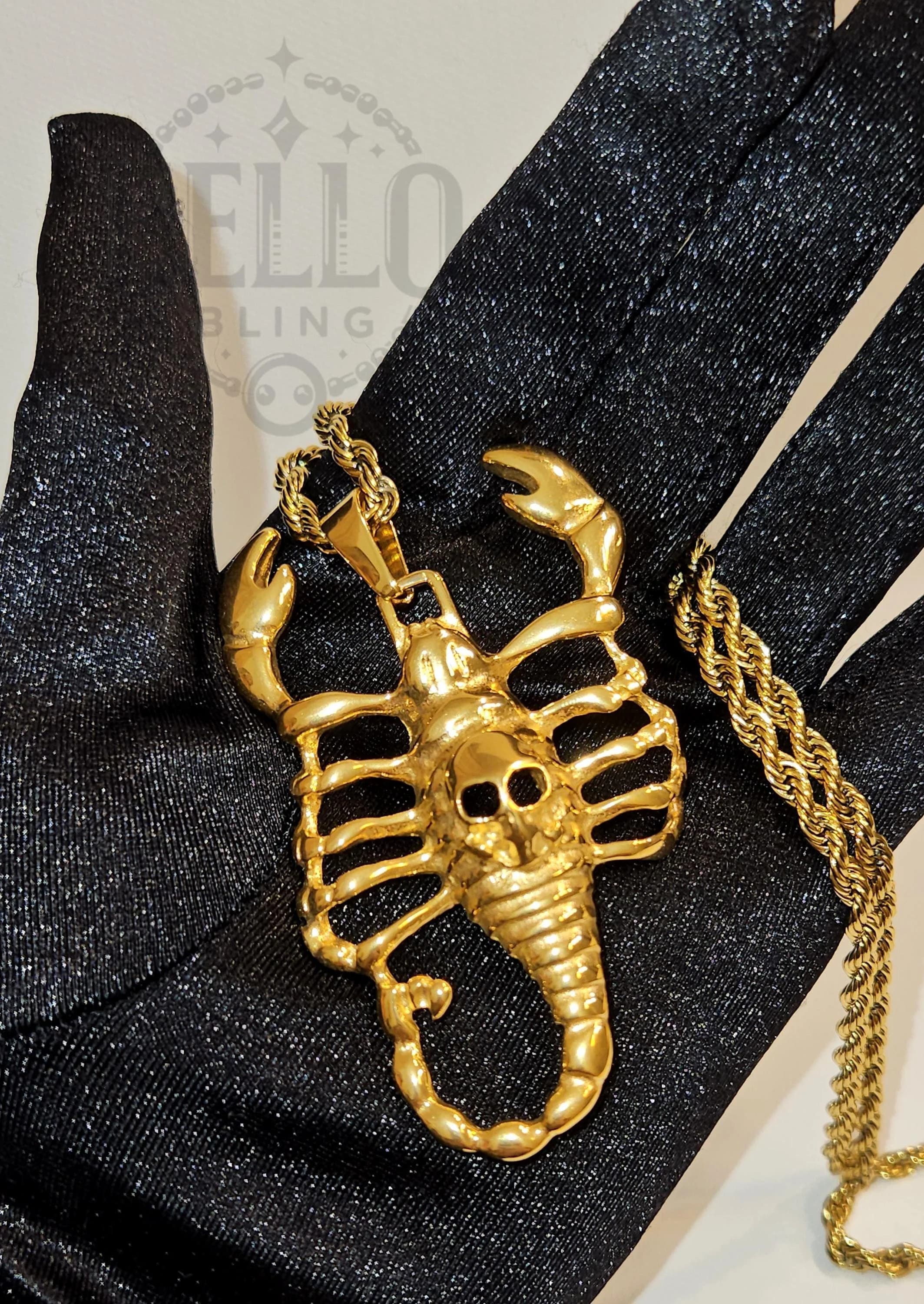 Men Women 14k Gold Sculpted Scorpion Venom Pendant Charm Necklace, Animal Jewelry, Solid Big Gold Scorpion King Rope Chain, Gifts for him