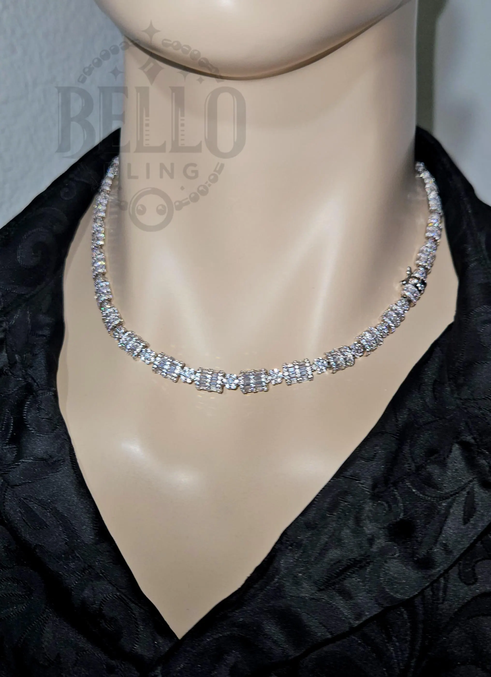 8mm 20" Flower Tennis Silver Chain Necklace, Iced Prong Handset Cz Diamond Tennis Choker Chain, Ice Out Tennis Necklace, Men Women Jewelry - image 3