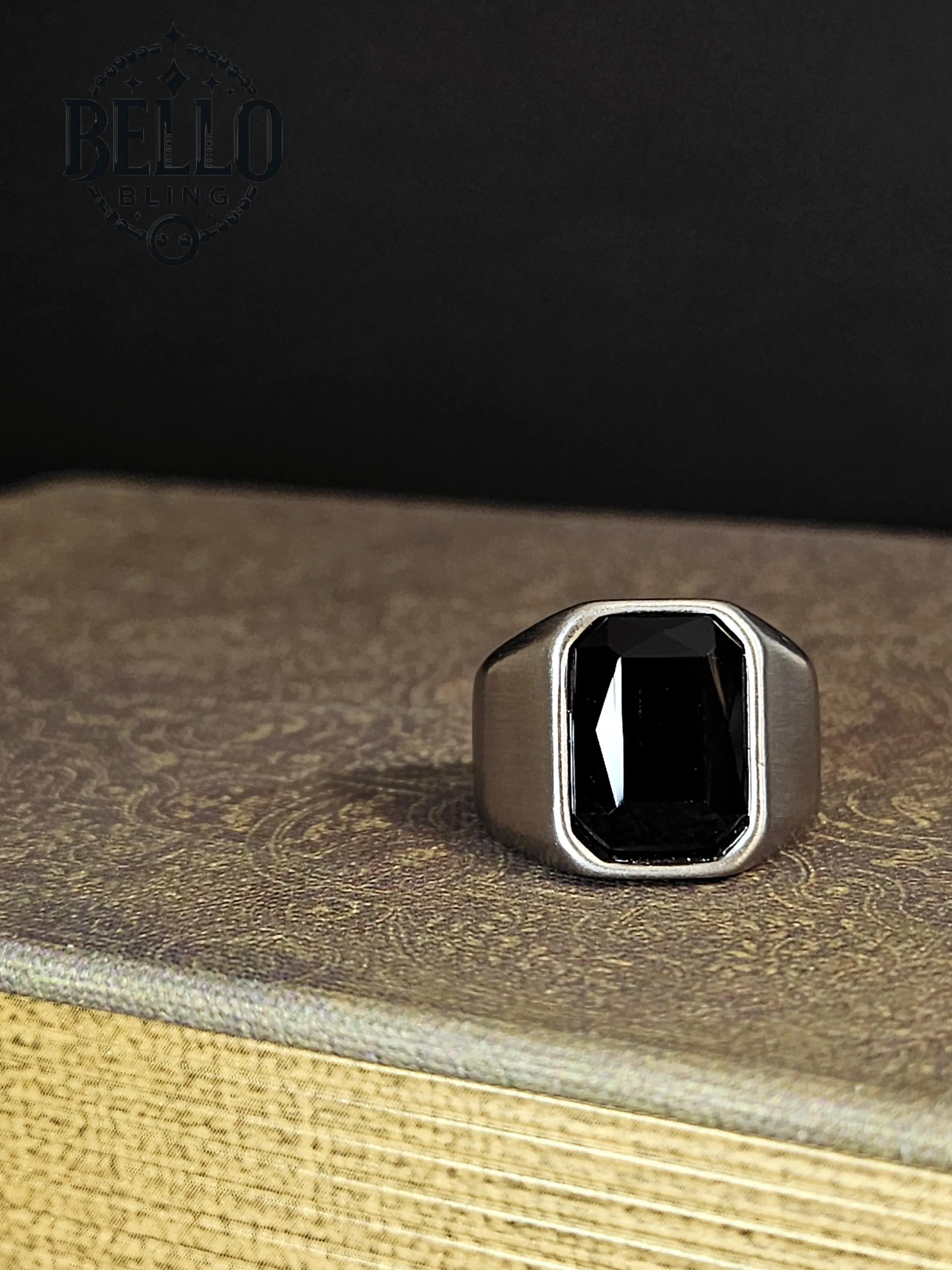Stainless Steel Ring, Men's Signet Ring, Black CZ Stone, Bold Statement Ring, Gift for Him, Fashion Ring, Statement Jewelry, Hypoallergenic Ring, Men's Fashion, Birthday Gift, Bold Signet Ring, Stainless Steel Men's Signet Ring,Bold Signet Ring