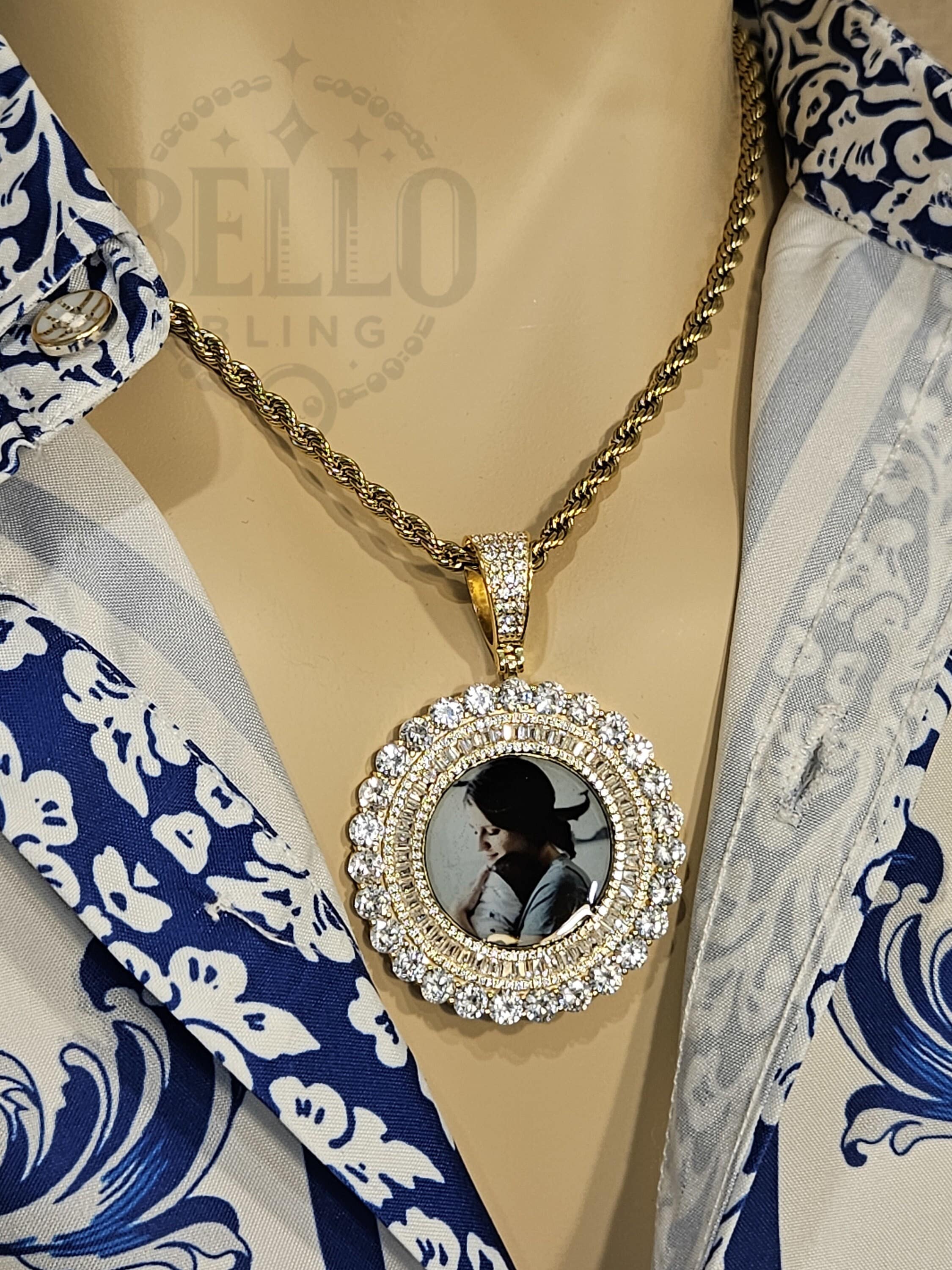 Gold Handmade 925 Sterling Silver Custom Photo Pendant Necklace | Remembrance Personalized Picture Necklace Gift | Icy Locket Photo Necklace