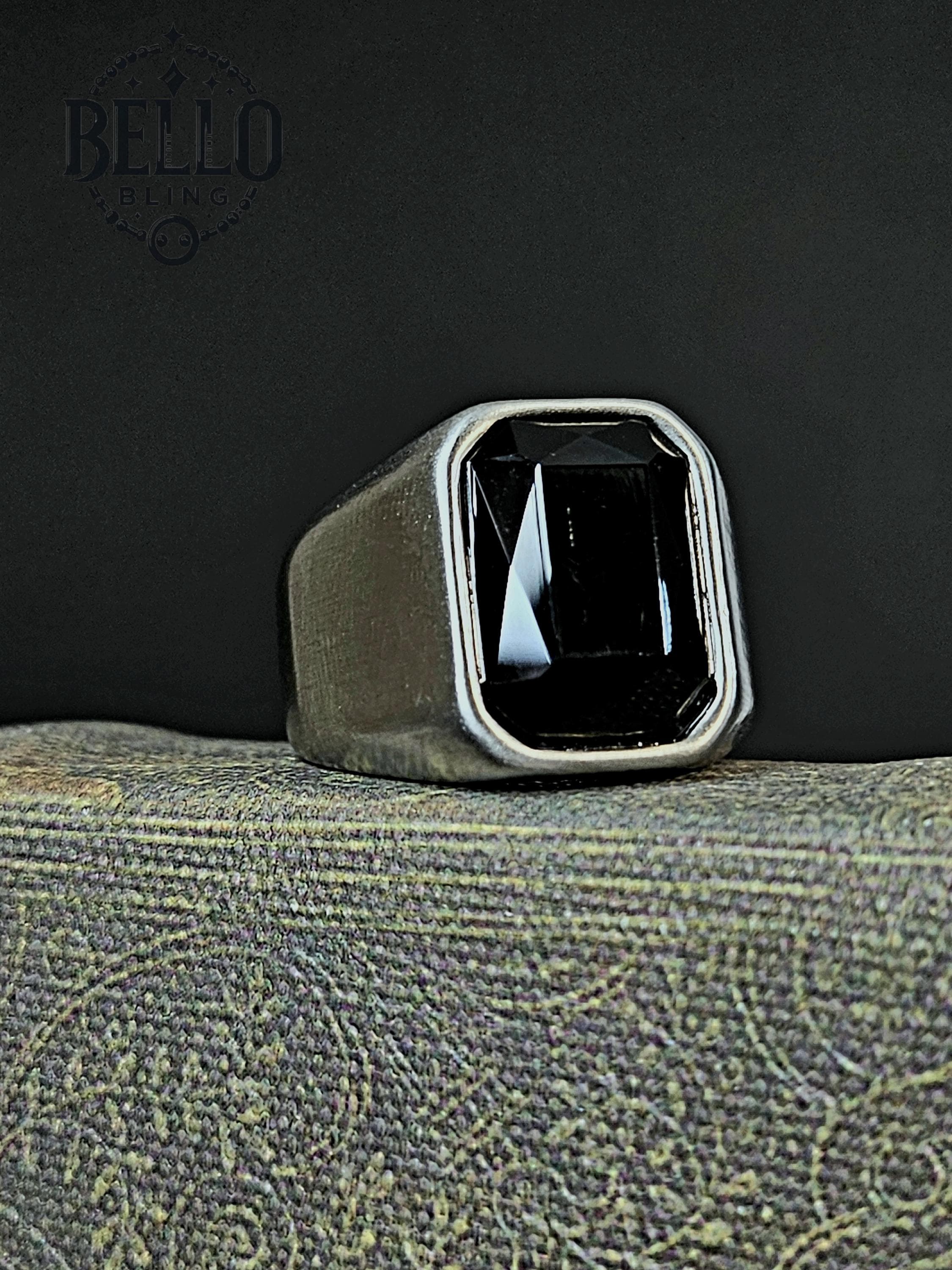 Stainless Steel Ring, Men's Signet Ring, Black CZ Stone, Bold Statement Ring, Gift for Him, Fashion Ring, Statement Jewelry, Hypoallergenic Ring, Men's Fashion, Birthday Gift, Bold Signet Ring, Stainless Steel Men's Signet Ring,Bold Signet Ring