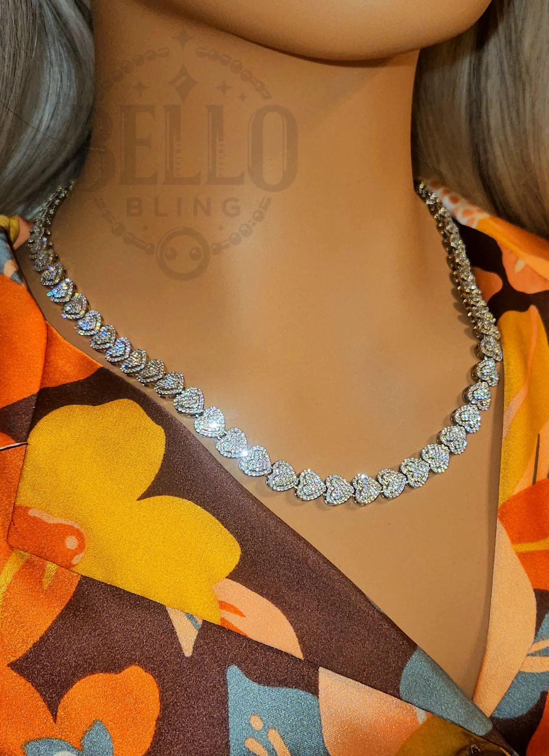 9mm Custom Heart Link Chain Necklace, 14k White Gold Finish Iced Heart Curb Chain, Solid Custom Luxury Affordable Silver Miami Heart Chain