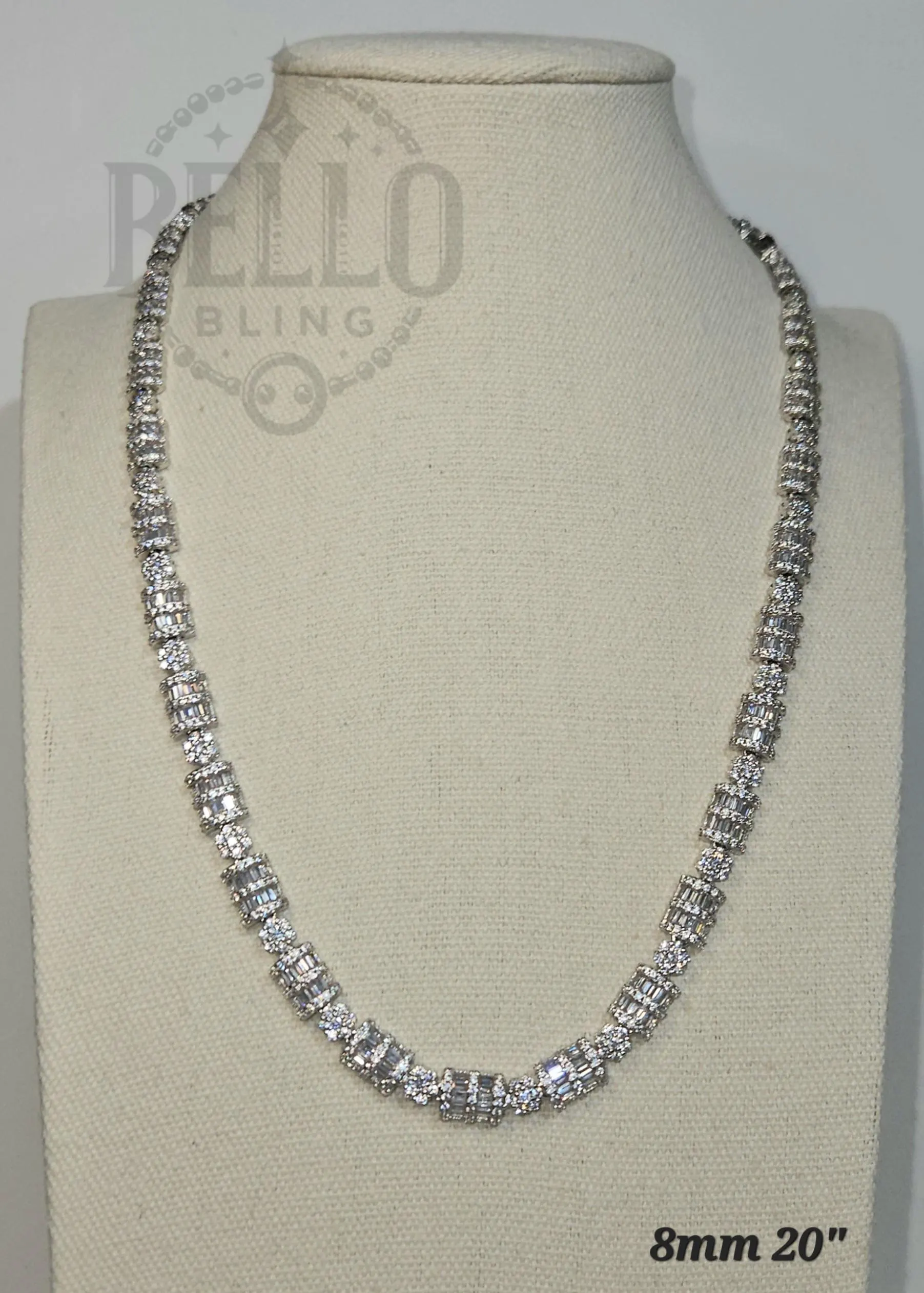 8mm 20" Flower Tennis Silver Chain Necklace, Iced Prong Handset Cz Diamond Tennis Choker Chain, Ice Out Tennis Necklace, Men Women Jewelry - image 4