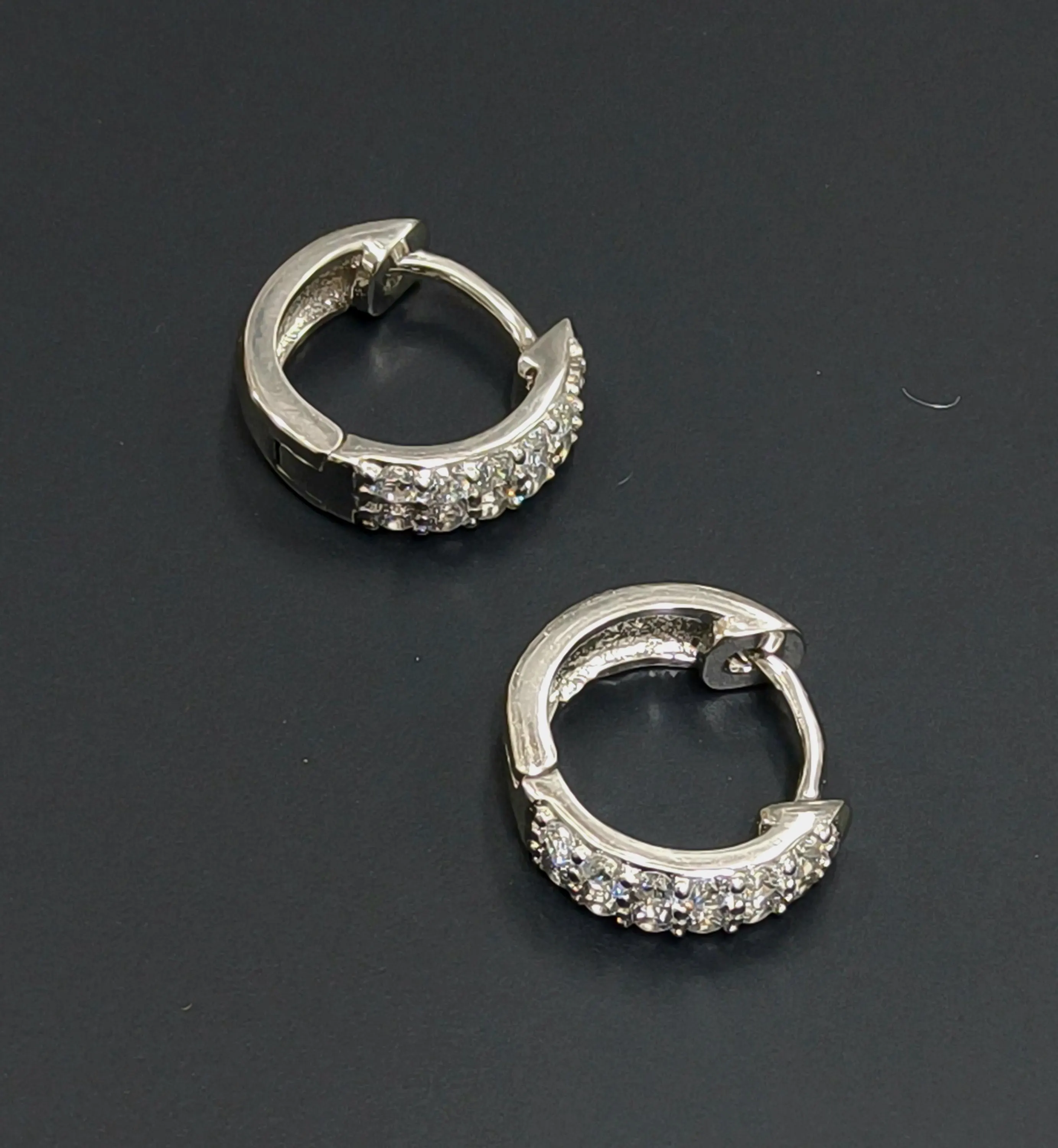 Sterling Silver Huggie Hoop Earrings: Black Dangle Studs, Cubic Zirconia