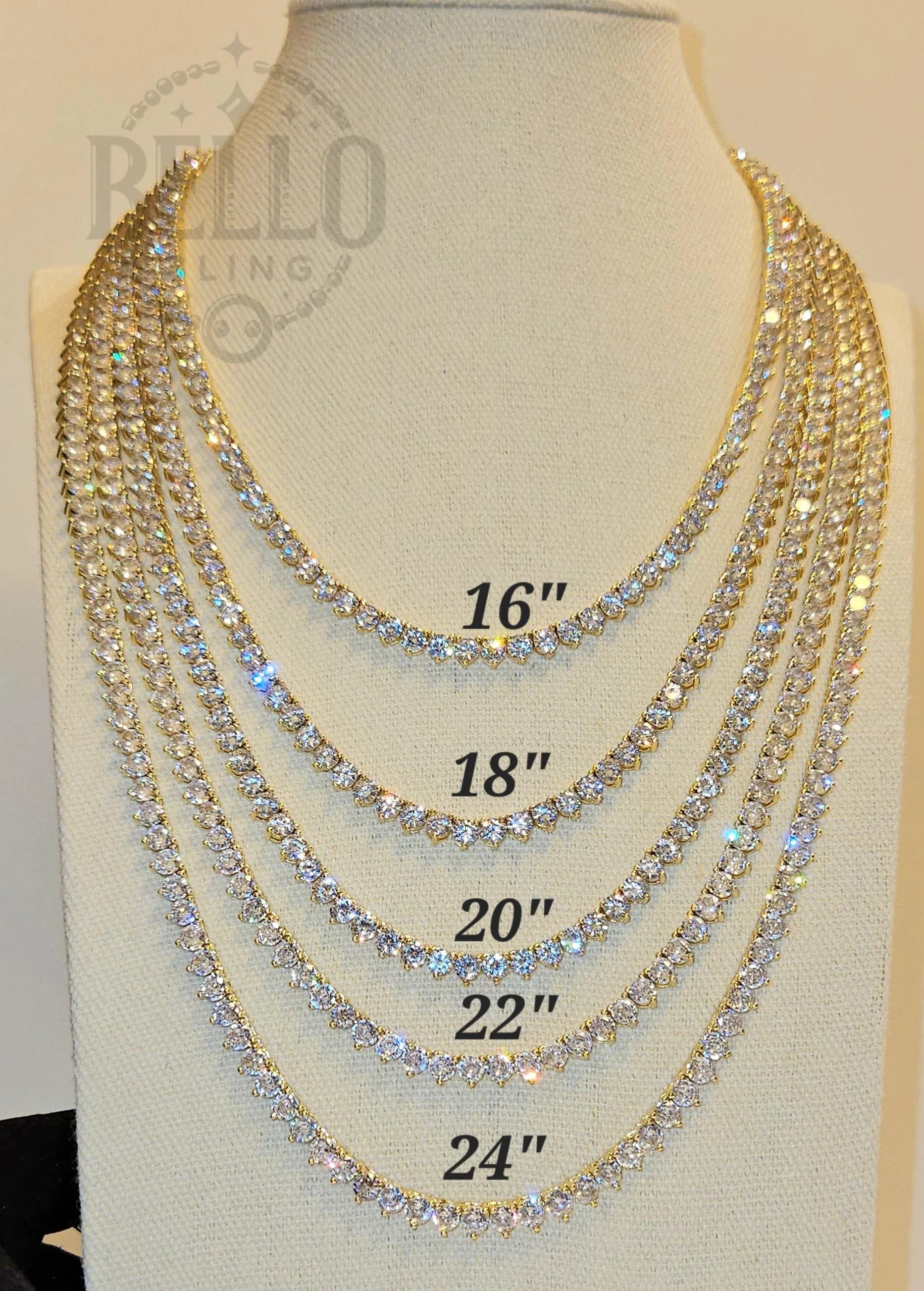 Tennis Chain Necklace, Iced 3 Prong Handset 4mm Cz Diamond Tennis Choker Chain, Dainty Tennis Necklace Gold, Men's Women Tennis Jewelry