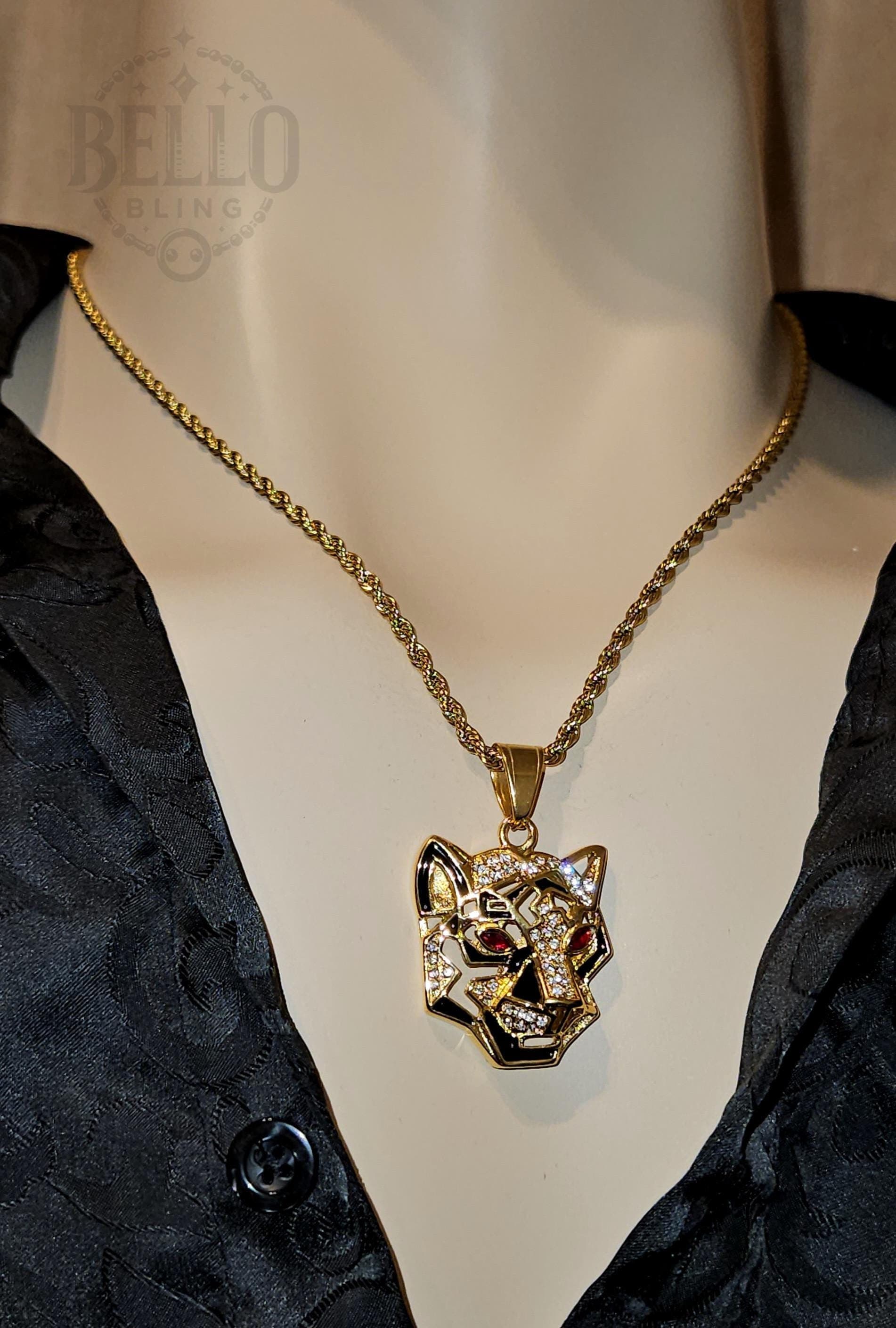 Geometric Panther Pendant Necklace - Gold Finish, Hip Hop Bling, Panther Head Jewelry, Sparkling CZ Stones, Statement Piece, Urban Fashion