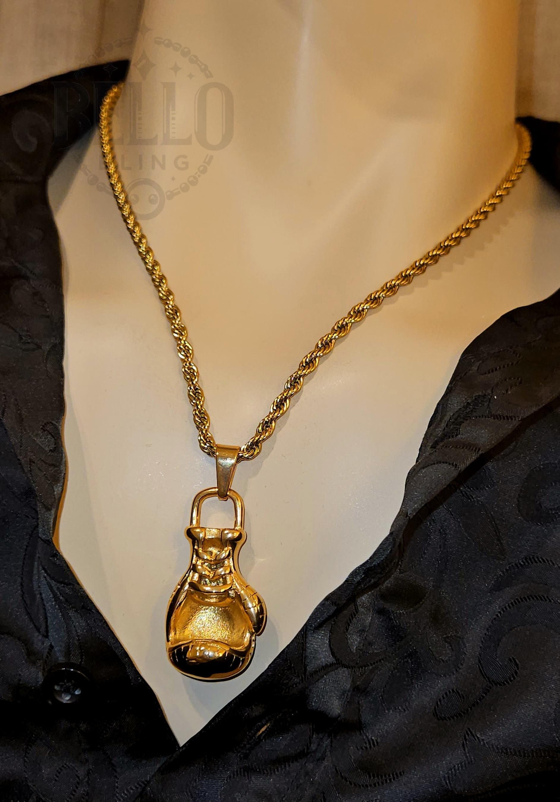 Boxing Glove Pendant, Gold-Finish, Fighter's Style, Boxing Drip, Sports, Fighter, Athletic, Boxing Accessory, Fitness Jewelry, Gym Necklace