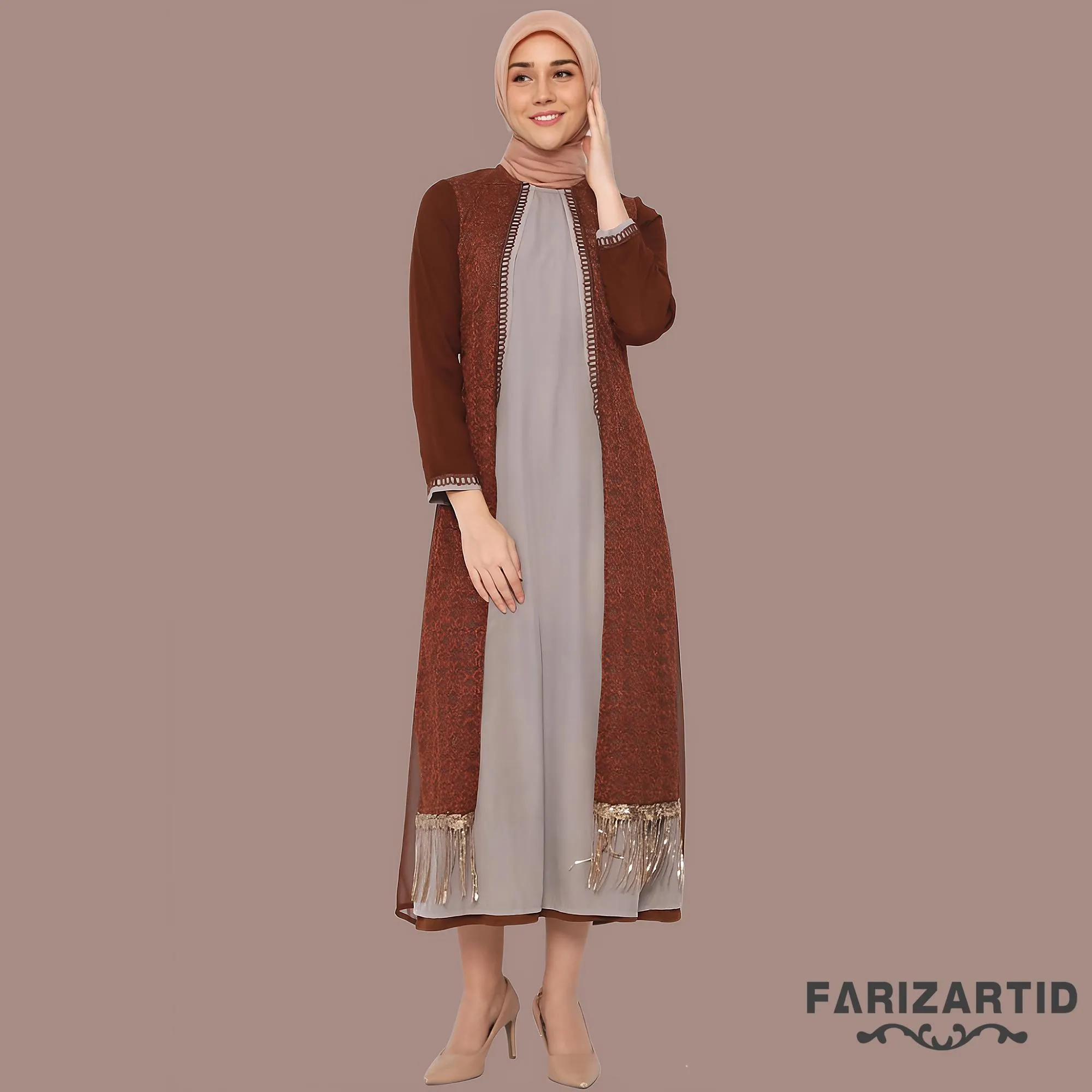Elegant Kamila Brown Gamis: Premium Design for Modern Muslim Women, Muslim Dress, Muslim Dress Wedding, Women Islamic Dress, Caftan