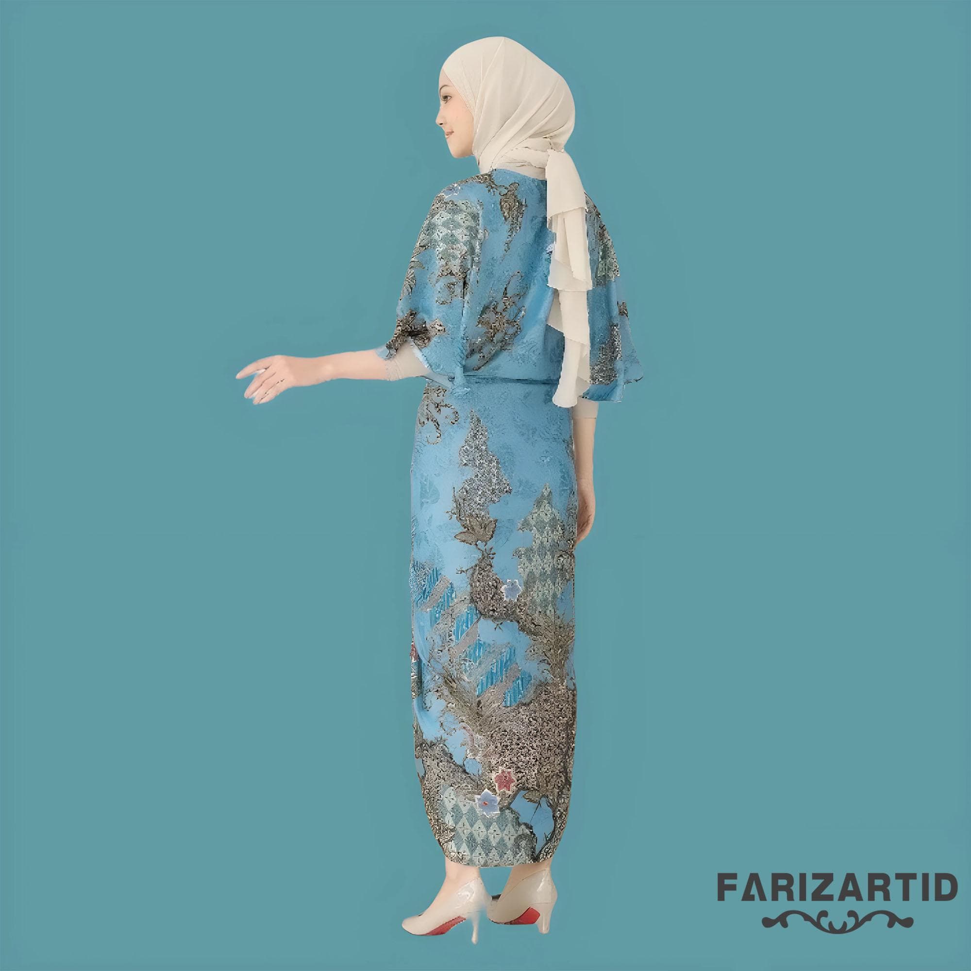 Serene Elegance: Turquoise Patterned Tie Kaftan Harumi Batik,Batik Dress, Boho Dress, Ethnic Dress, Midi Dress, Maxi dress, Bohemian dress