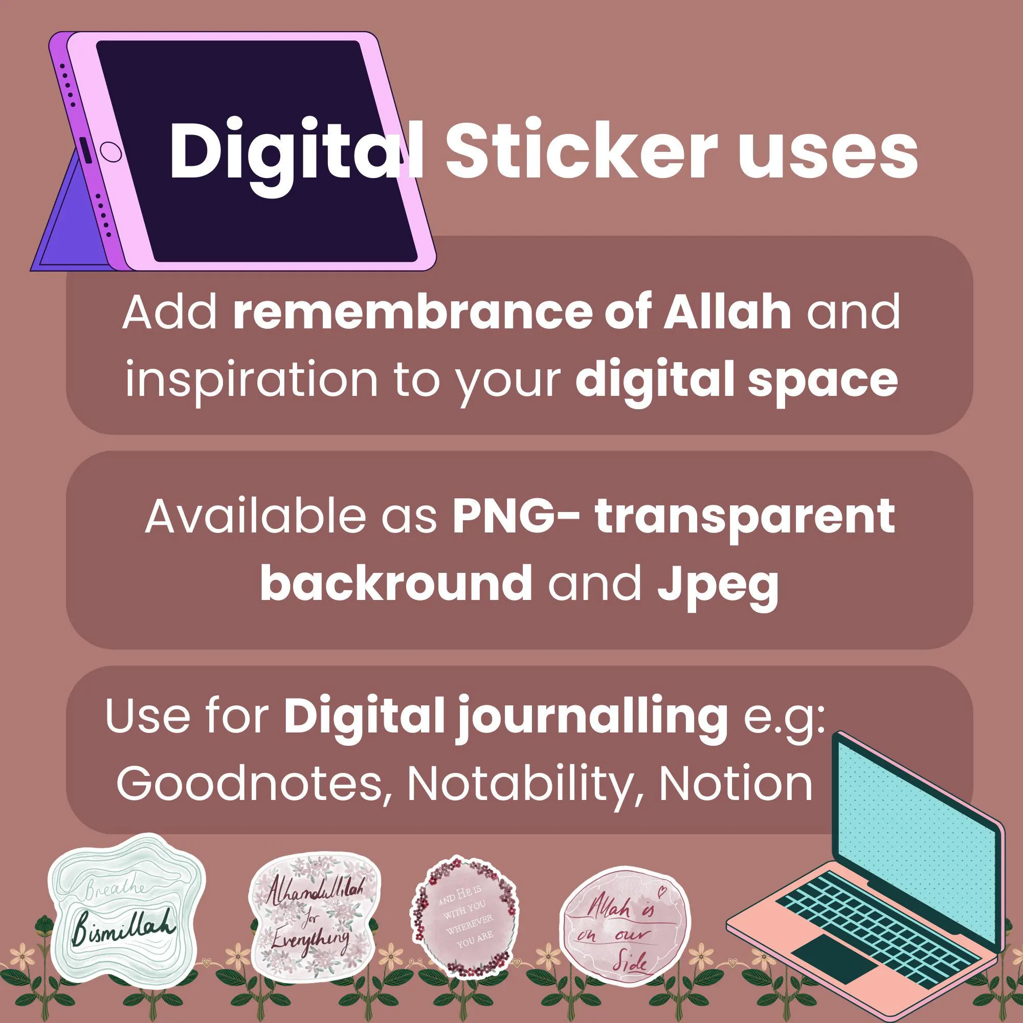 Islamic digital stickers, Dhikr stickers, Islamic reminders, Digital/ Printable, Journal stickers, Hijabi stickers - image 5