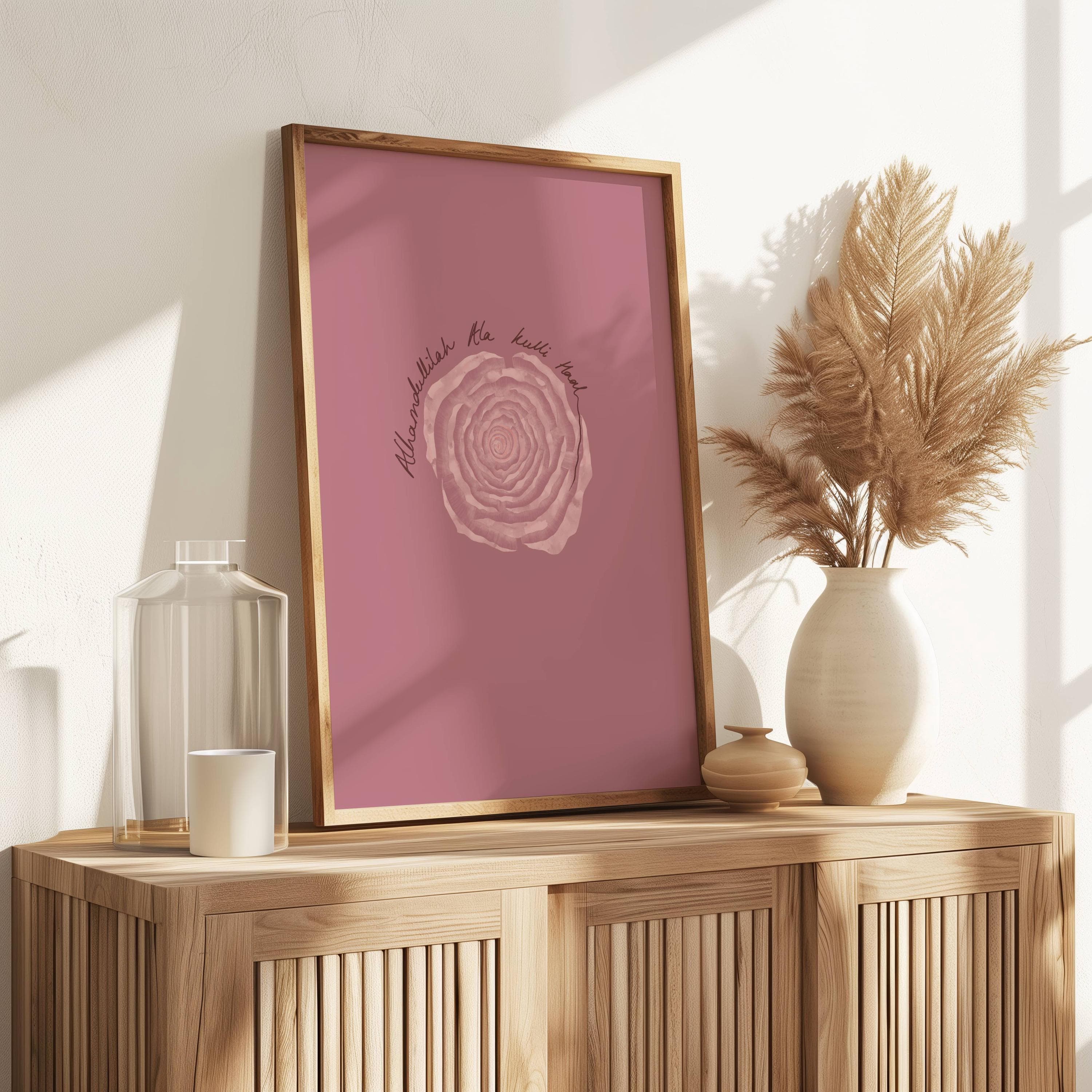 Pink Alhamdullilah quote Islamic Digital Download, soft rose detail, Muslimah gift, Muslim house warming and home decor - image 4
