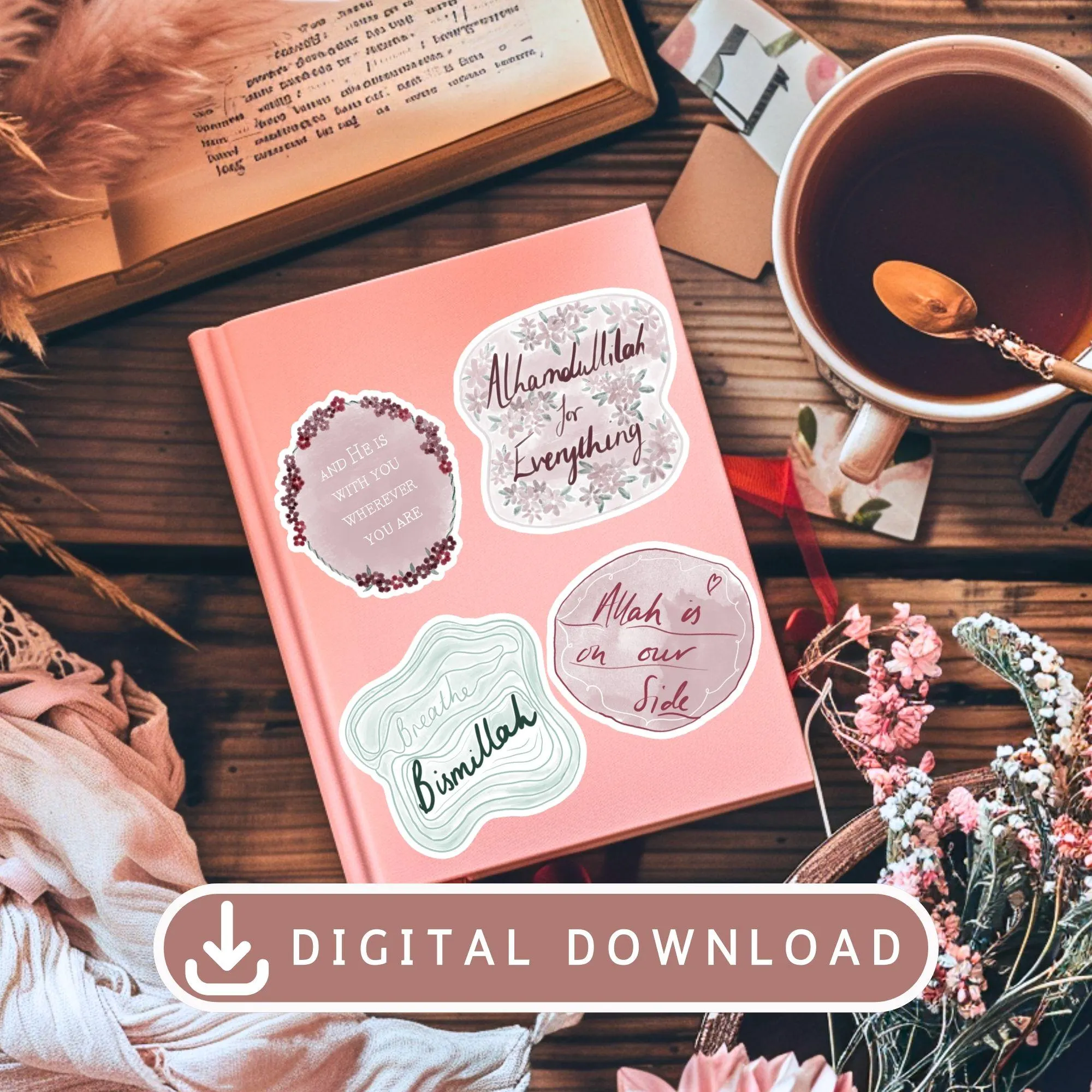 Islamic digital stickers, Dhikr stickers, Islamic reminders, Digital/ Printable, Journal stickers, Hijabi stickers