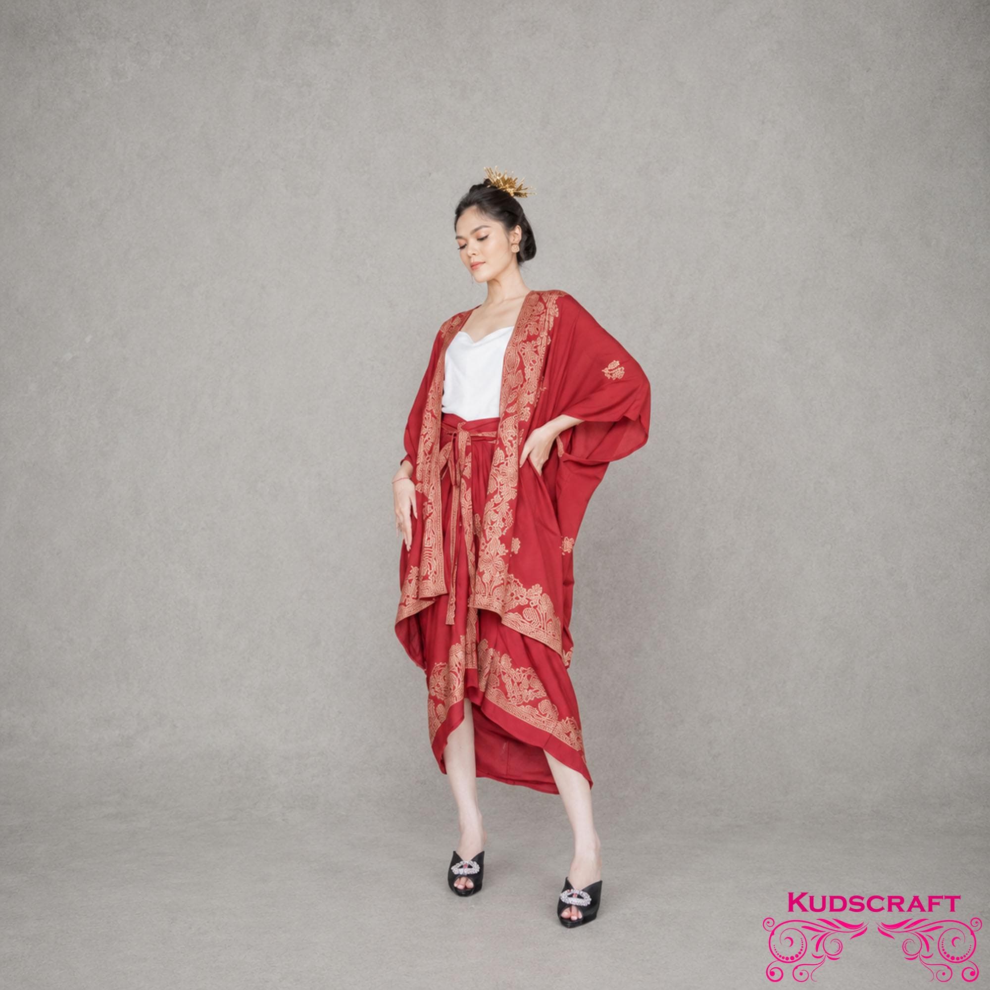 Songket Cardigan Outer Set Women Ethnic Batik Wrap Skirt Outfit