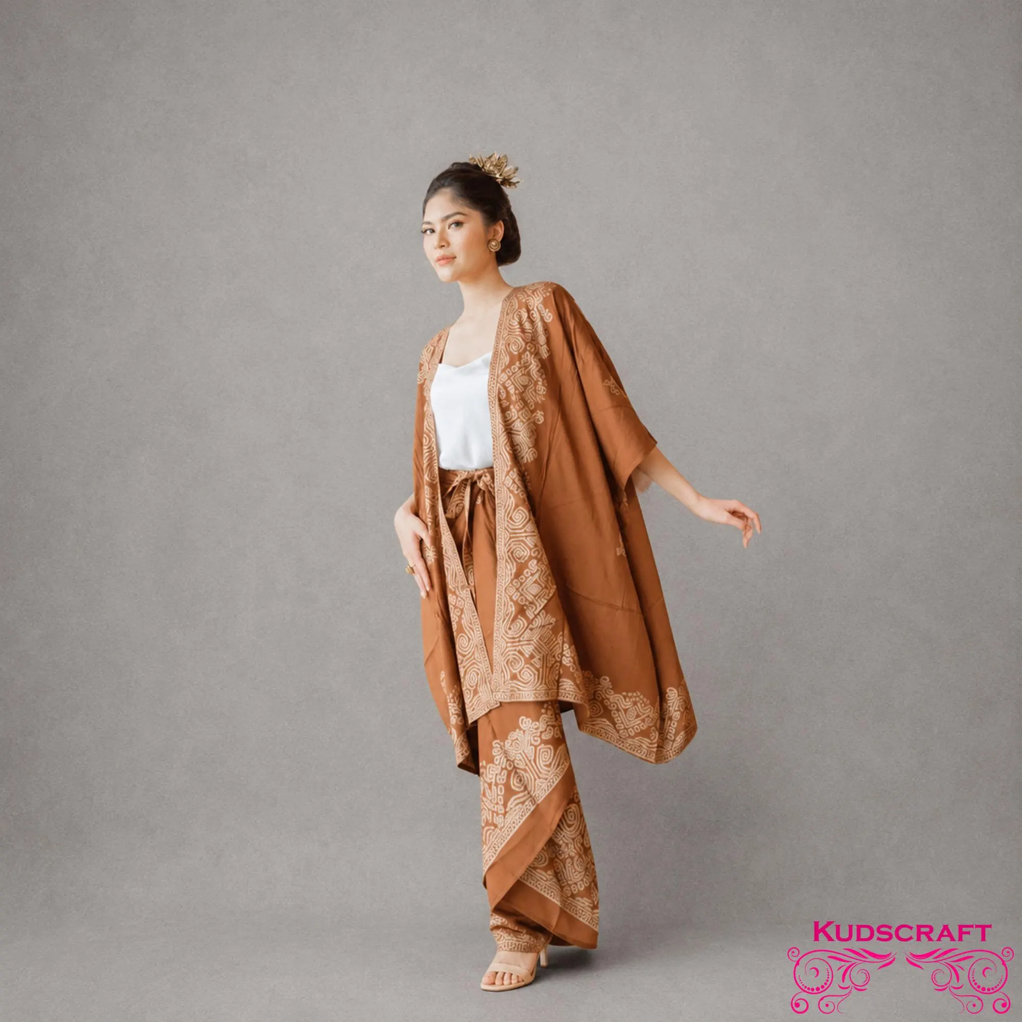 Songket Cardigan Outer Set Women Ethnic Batik Wrap Skirt Outfit