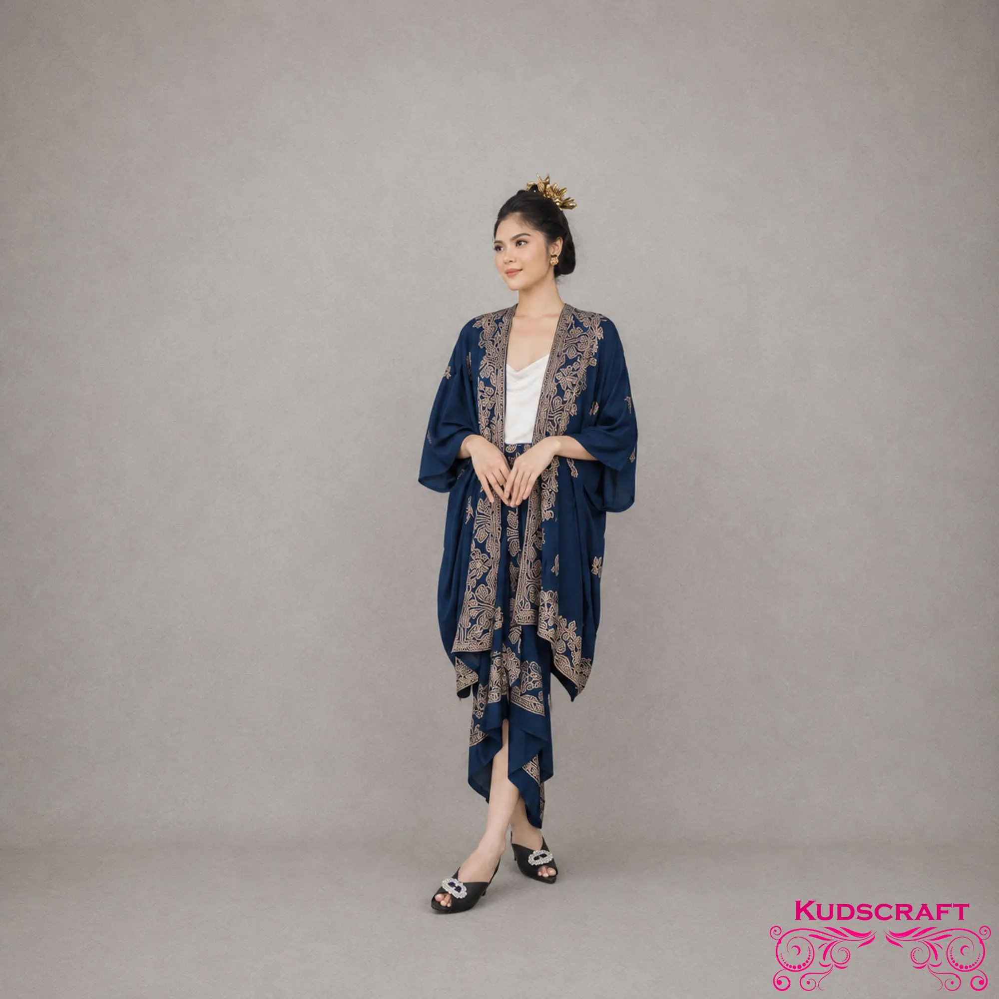 Songket Cardigan Outer Set Women Ethnic Batik Wrap Skirt Outfit
