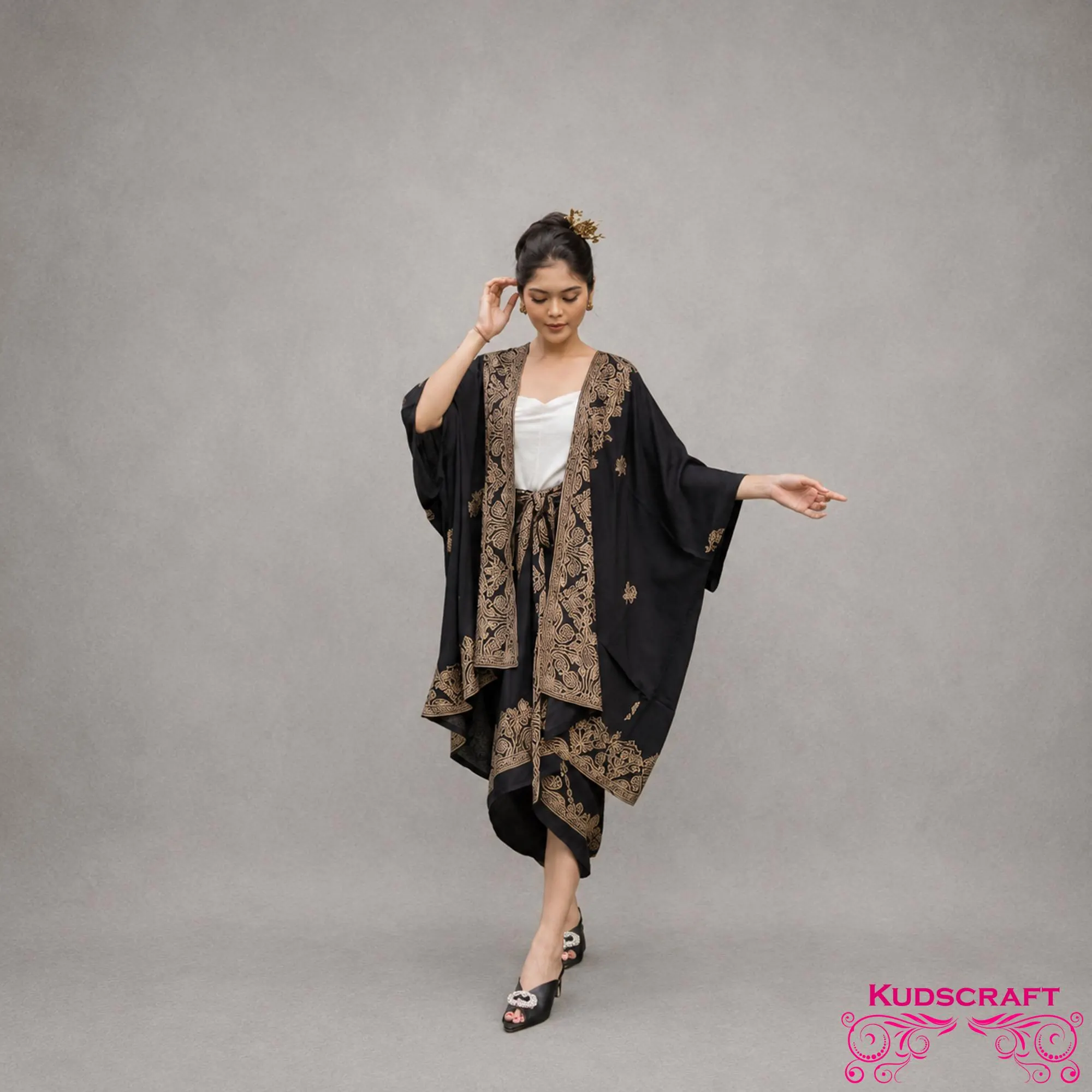 Songket Cardigan Outer Set Women Ethnic Batik Wrap Skirt Outfit
