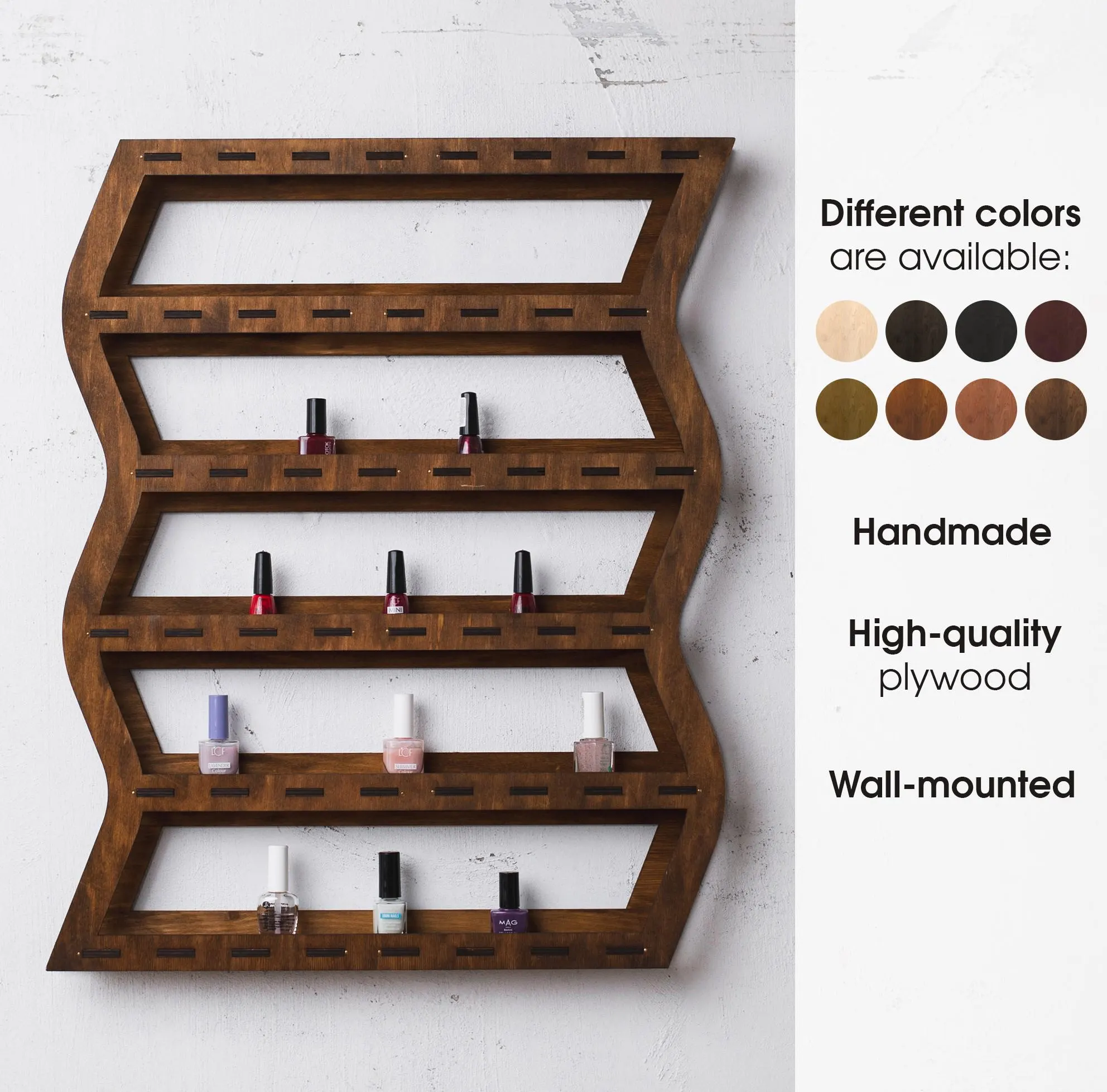 Wooden nail polish shelves, Nail polish wall display, Nail polish wall rack, Nail polish wall organizer, Nail studio wall,Nail polish holder - image 5