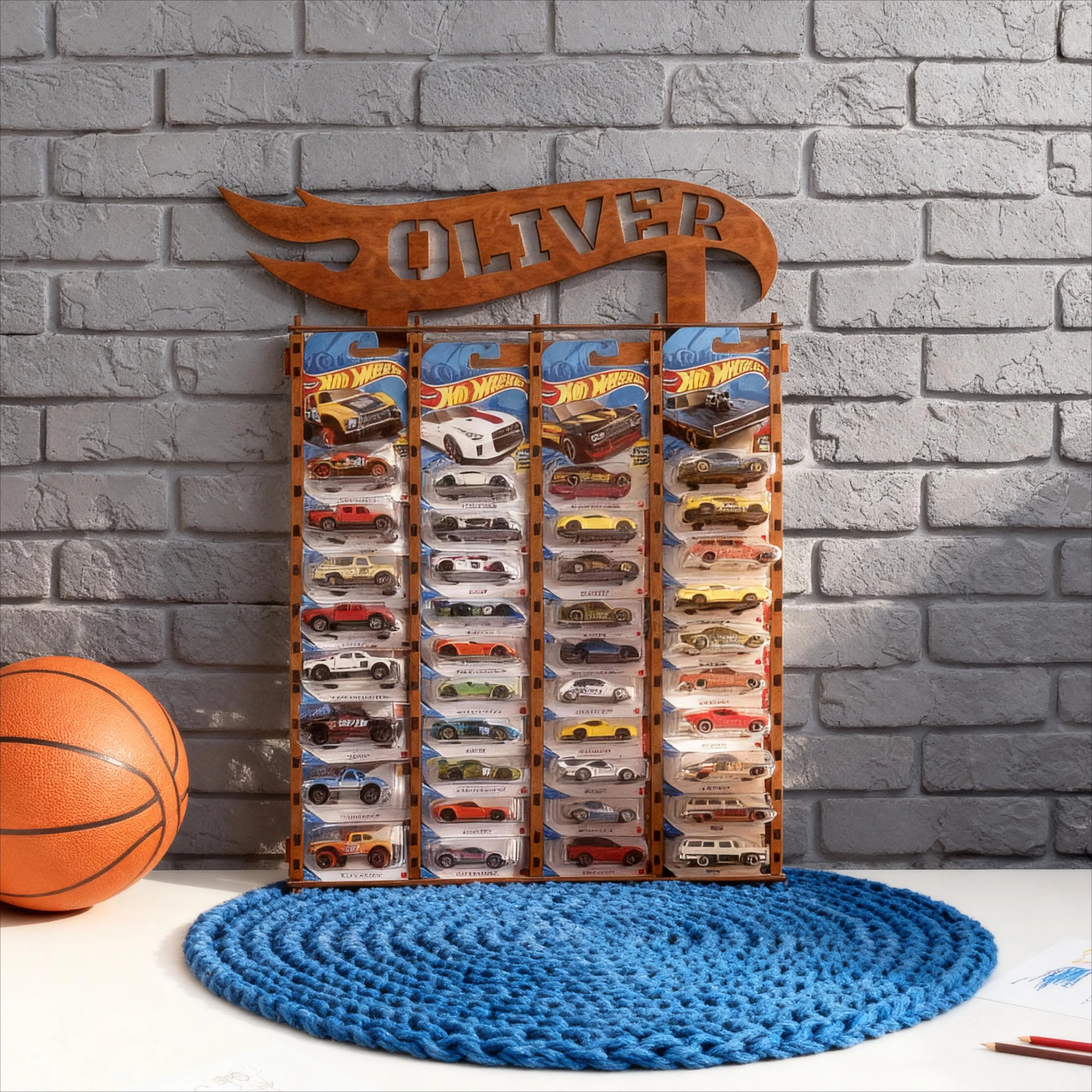 Personalized toy car storage, Toy Car Display Shelf, Wooden Car Storage Rack, Matchbox Car Organizer, Match box car wall holder - image 2