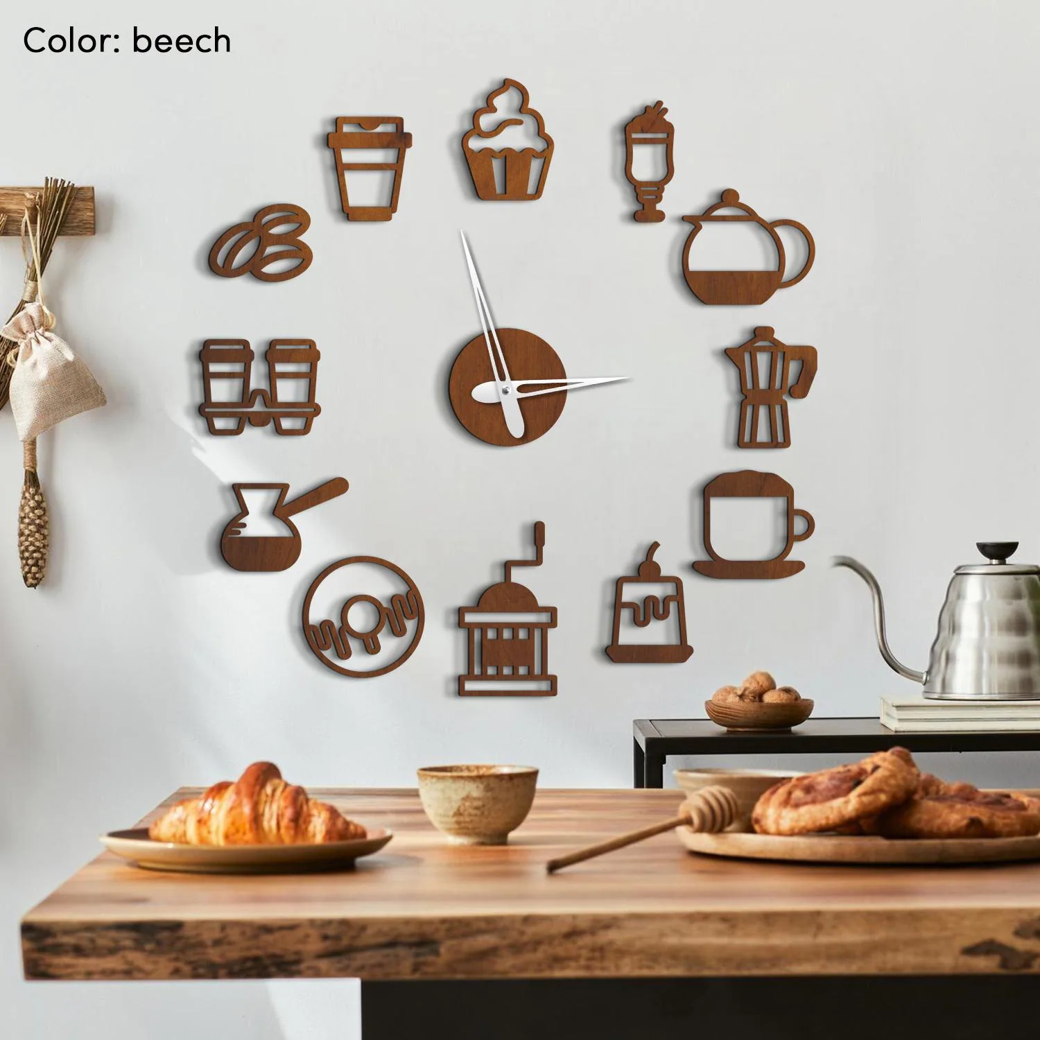 Coffee wall clock, Coffee wooden clock, Cafe clock, Kitchen clock coffee theme, Coffee shop decor, Coffee bar wall decor, Barista wall art - image 3
