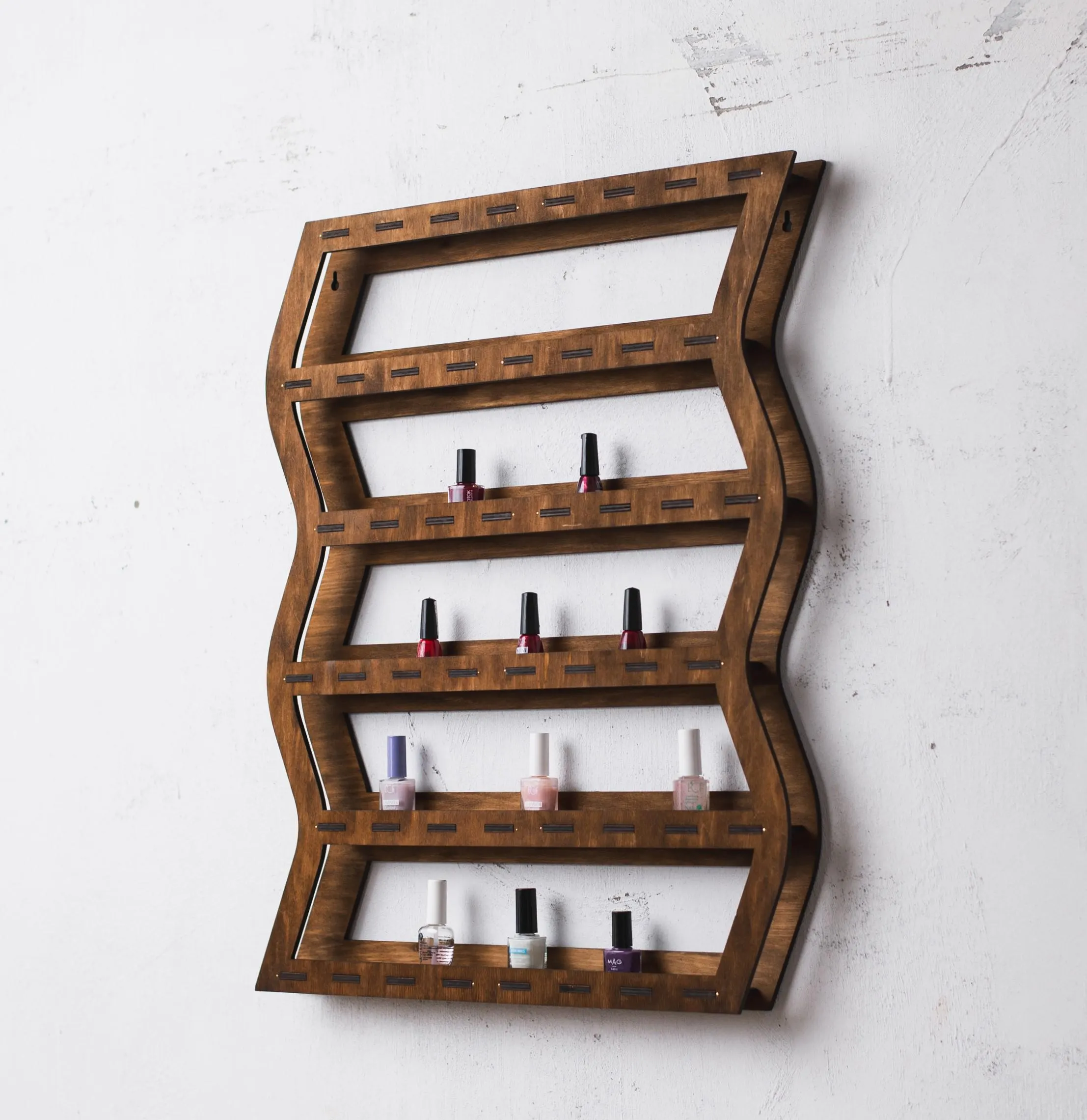 Wooden nail polish shelves, Nail polish wall display, Nail polish wall rack, Nail polish wall organizer, Nail studio wall,Nail polish holder